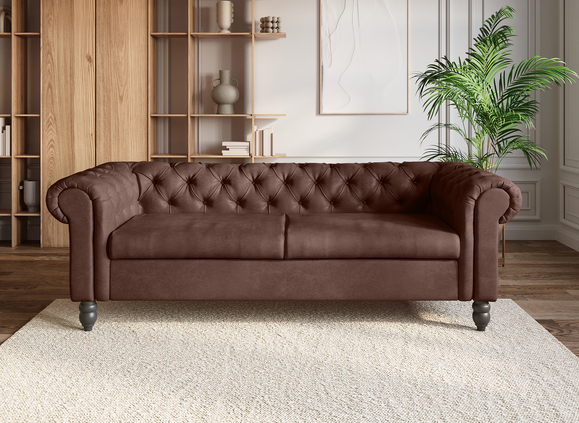 Canapé Chesterfield 3 places en simili cuir marron WINSTON