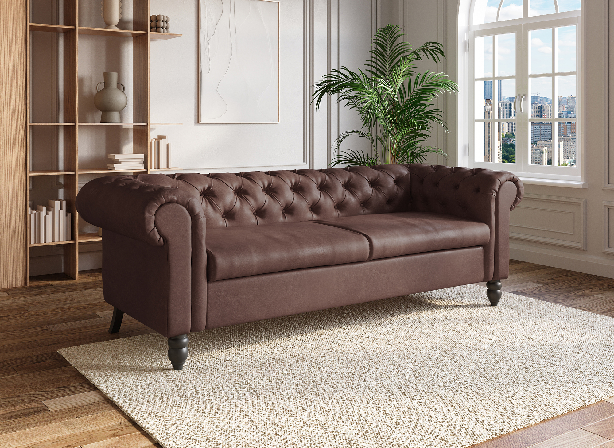 Canapé Chesterfield 3 places en simili cuir marron WINSTON