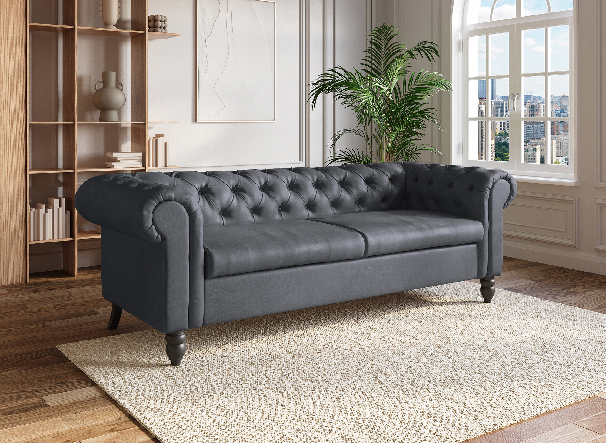 Canapé Chesterfield 3 places en simili cuir gris WINSTON