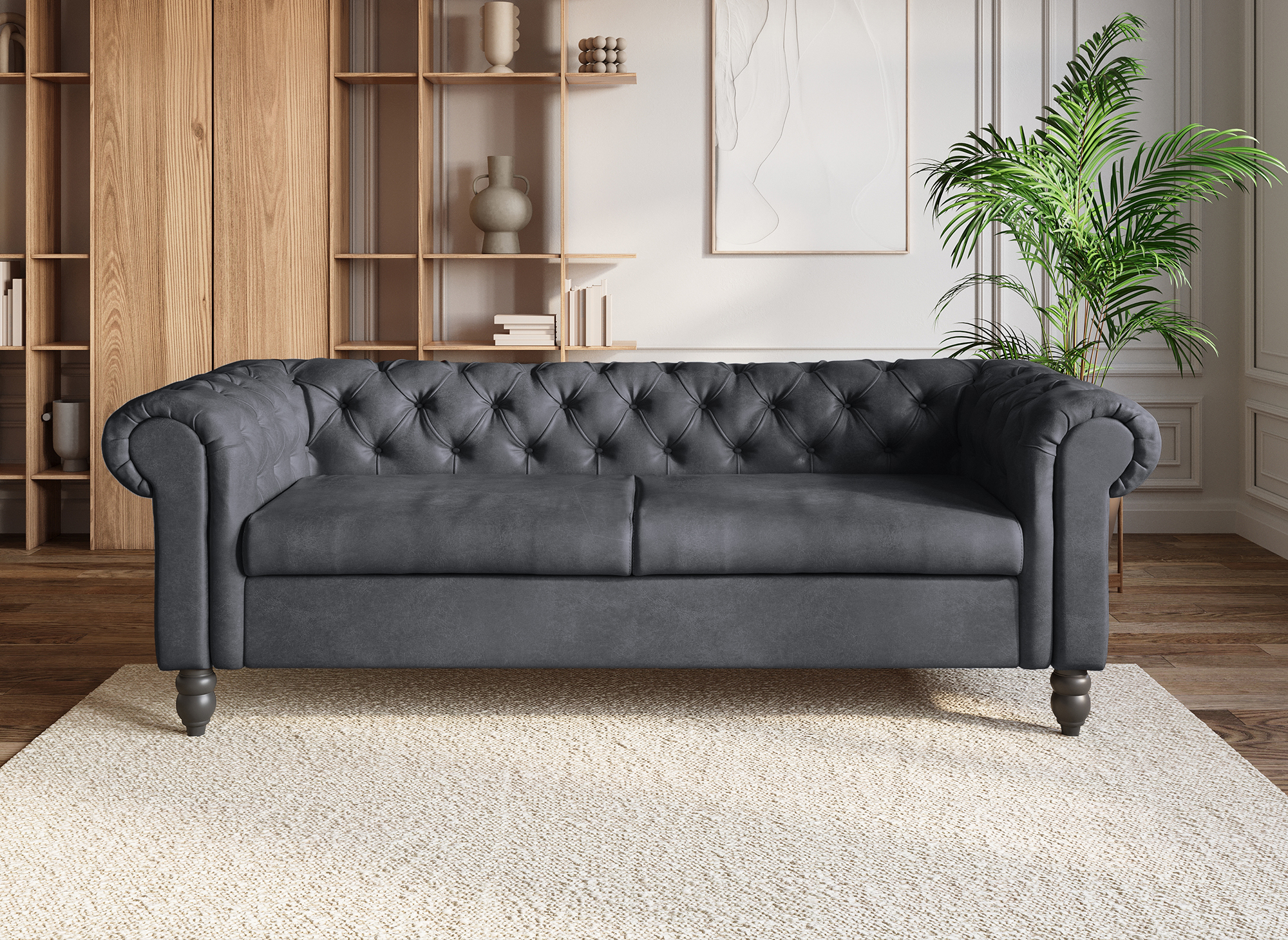 Canapé Chesterfield 3 places en simili cuir gris WINSTON