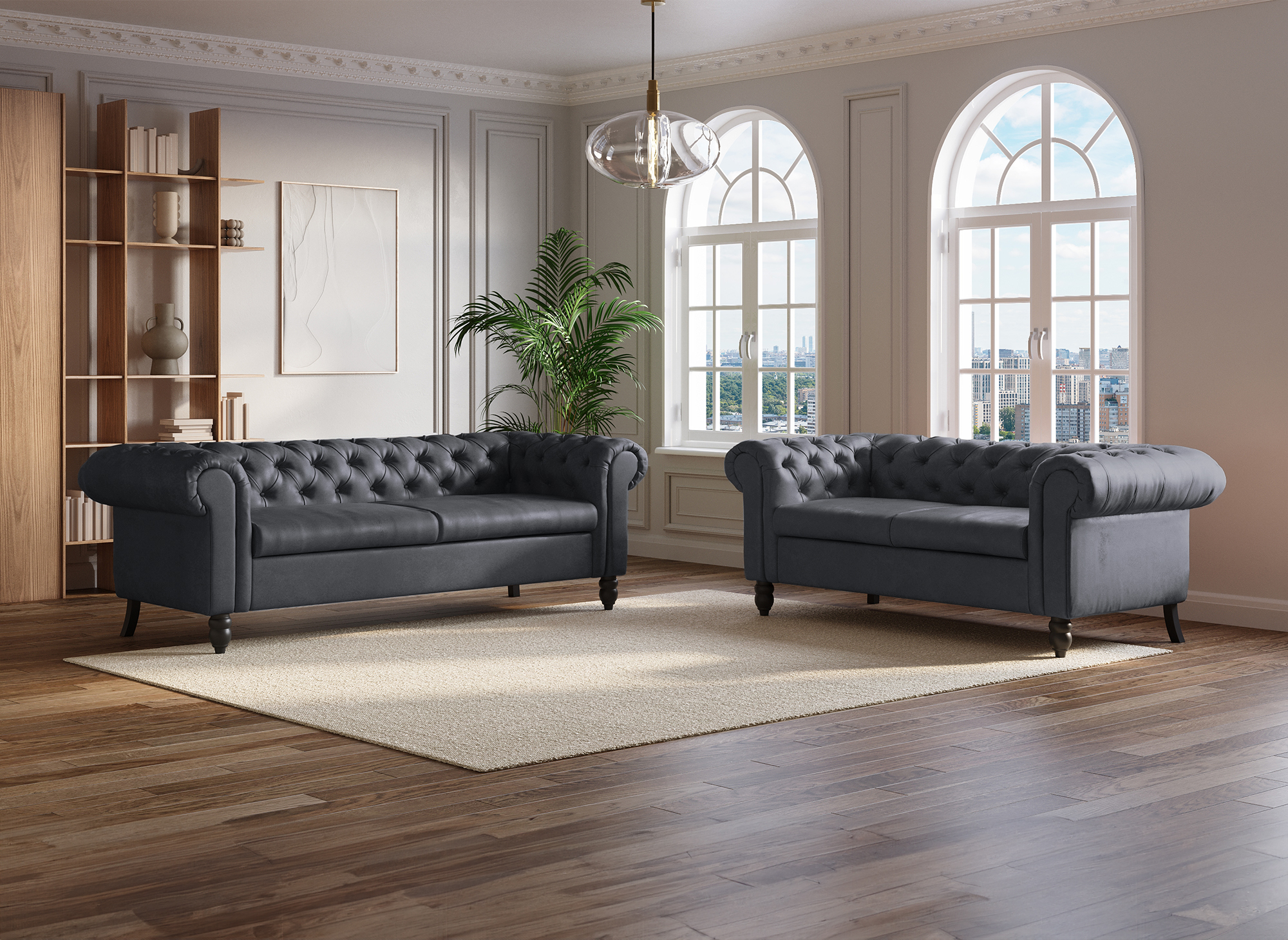 Canapé Chesterfield 3 places en simili cuir gris WINSTON