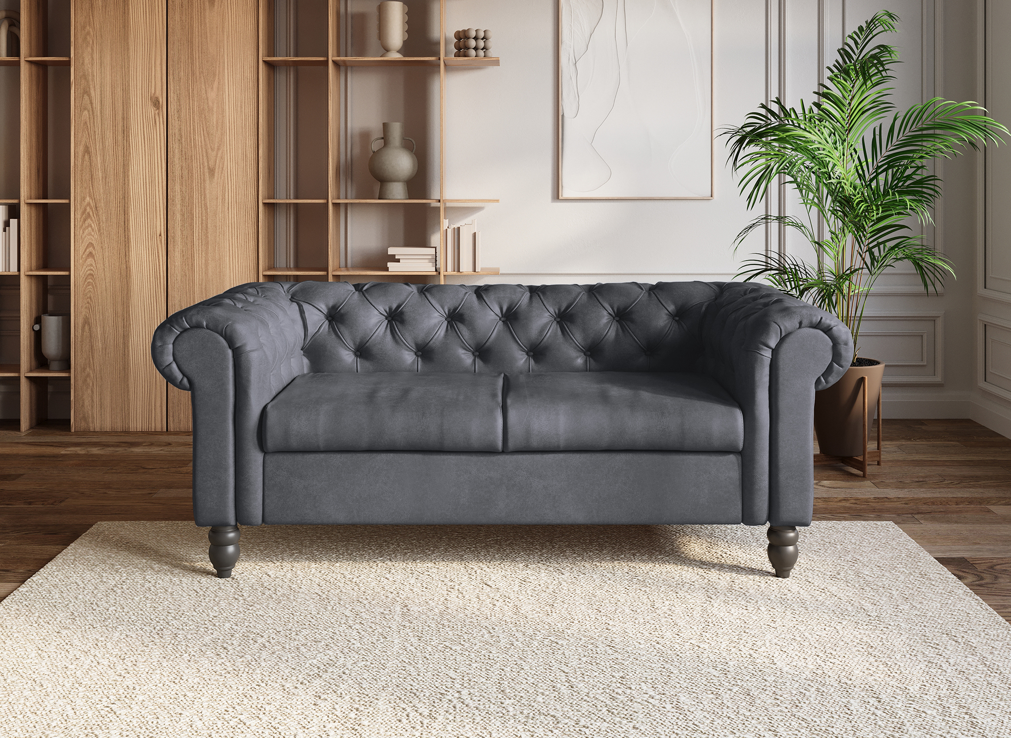 Canapé Chesterfield 2 places en simili cuir gris WINSTON