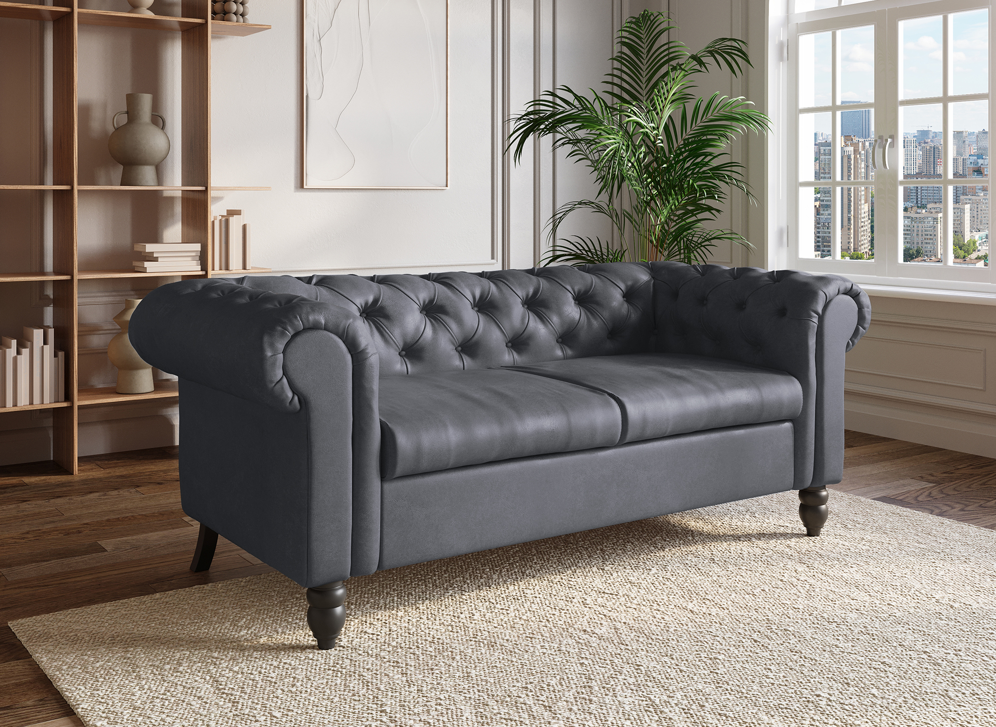 Canapé Chesterfield 2 places en simili cuir gris WINSTON