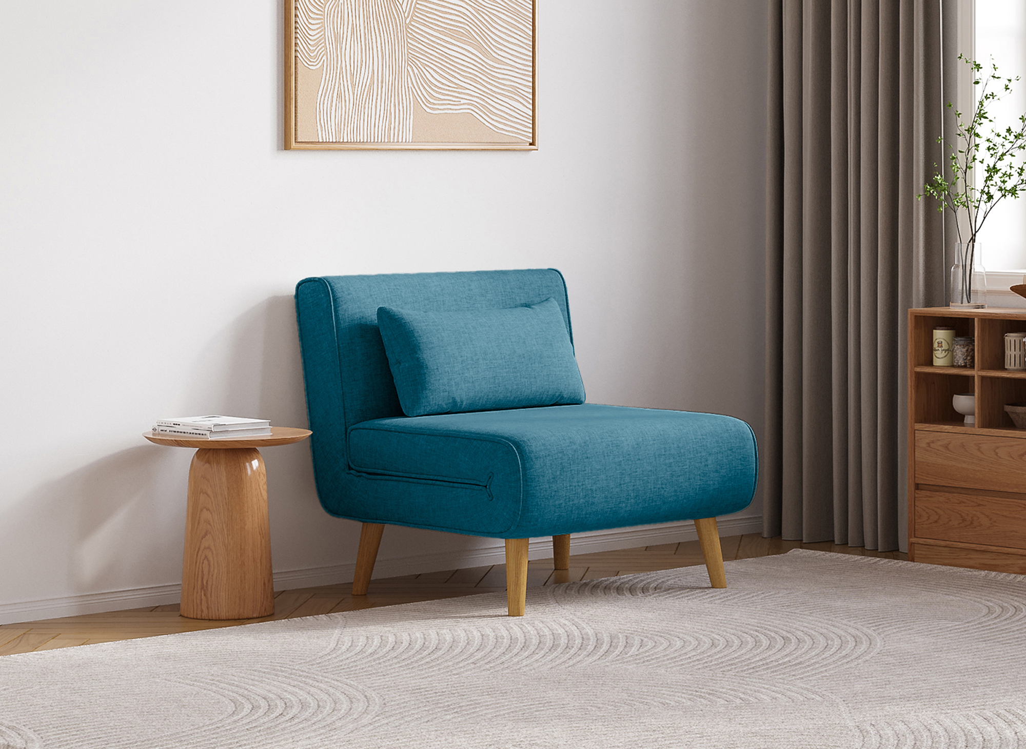 Fauteuil convertible en tissu bleu TONKA