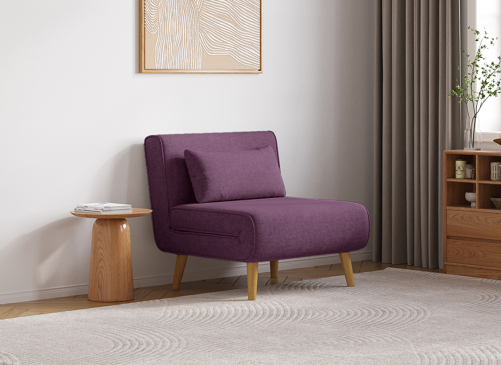 Fauteuil convertible en tissu violet TONKA