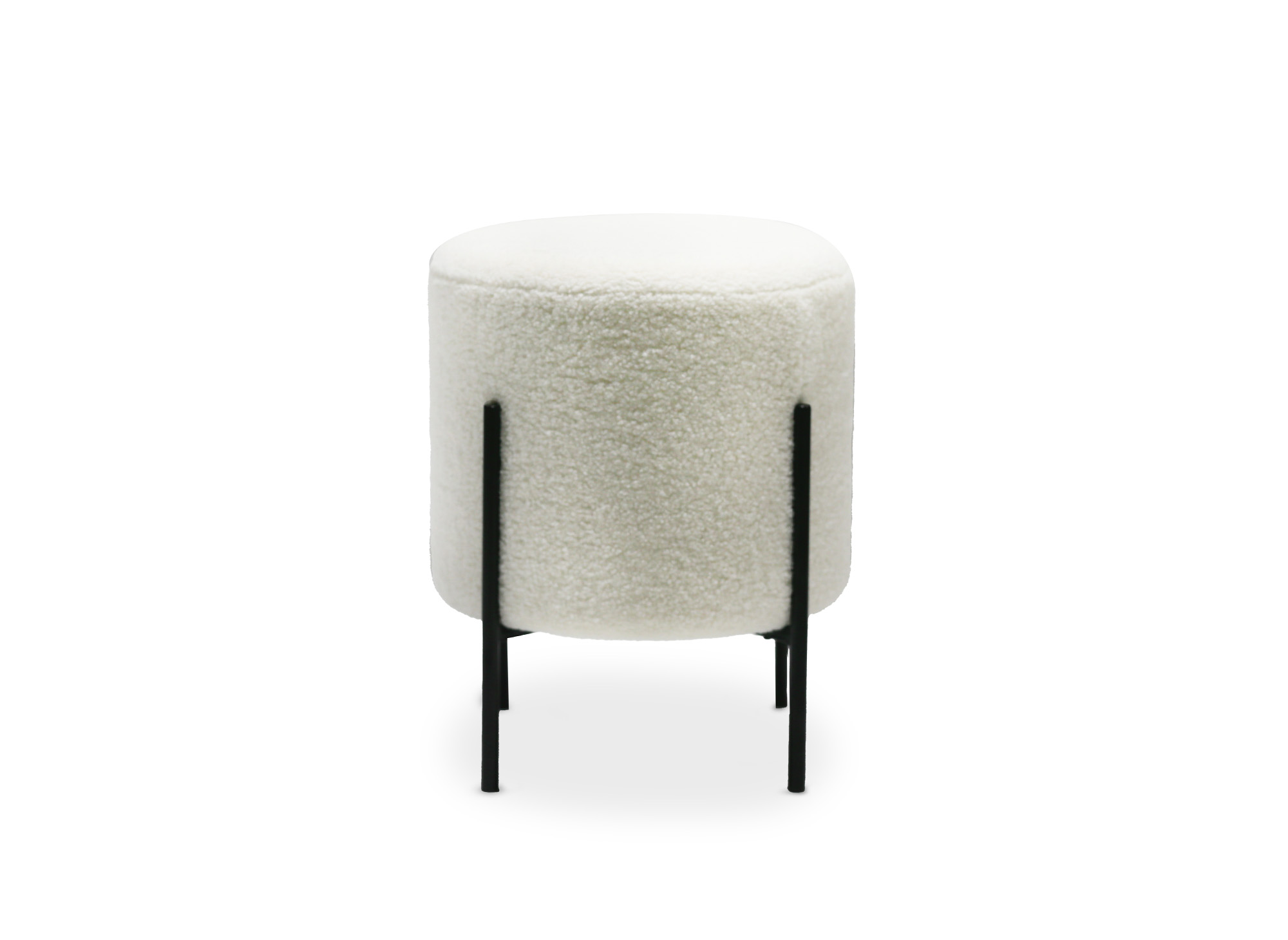 Pouf design en tissu bouclette blanc écru et pieds en métal noir LIREN