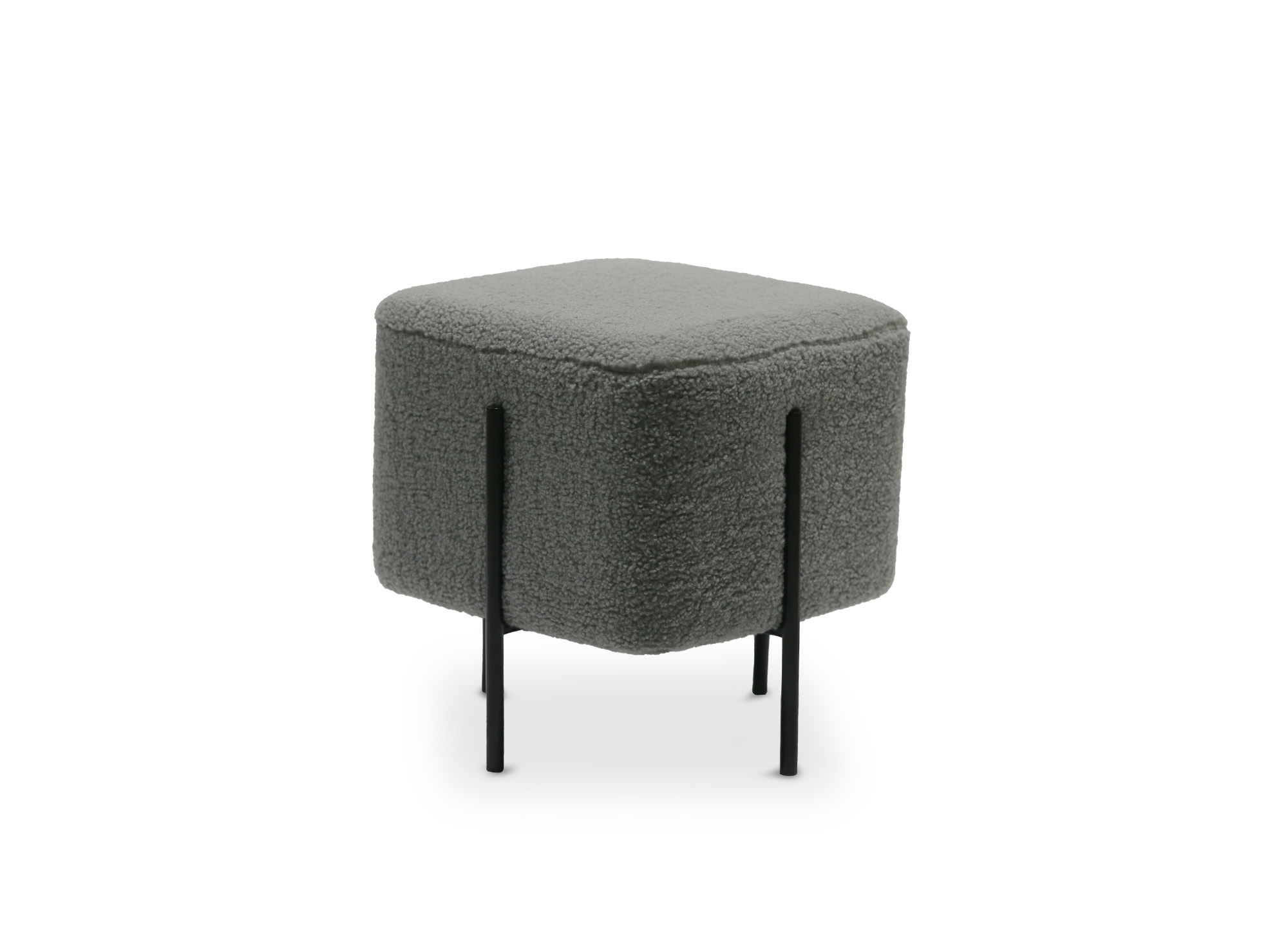 Pouf carré en tissu bouclette gris et pieds en métal noir CUBIC