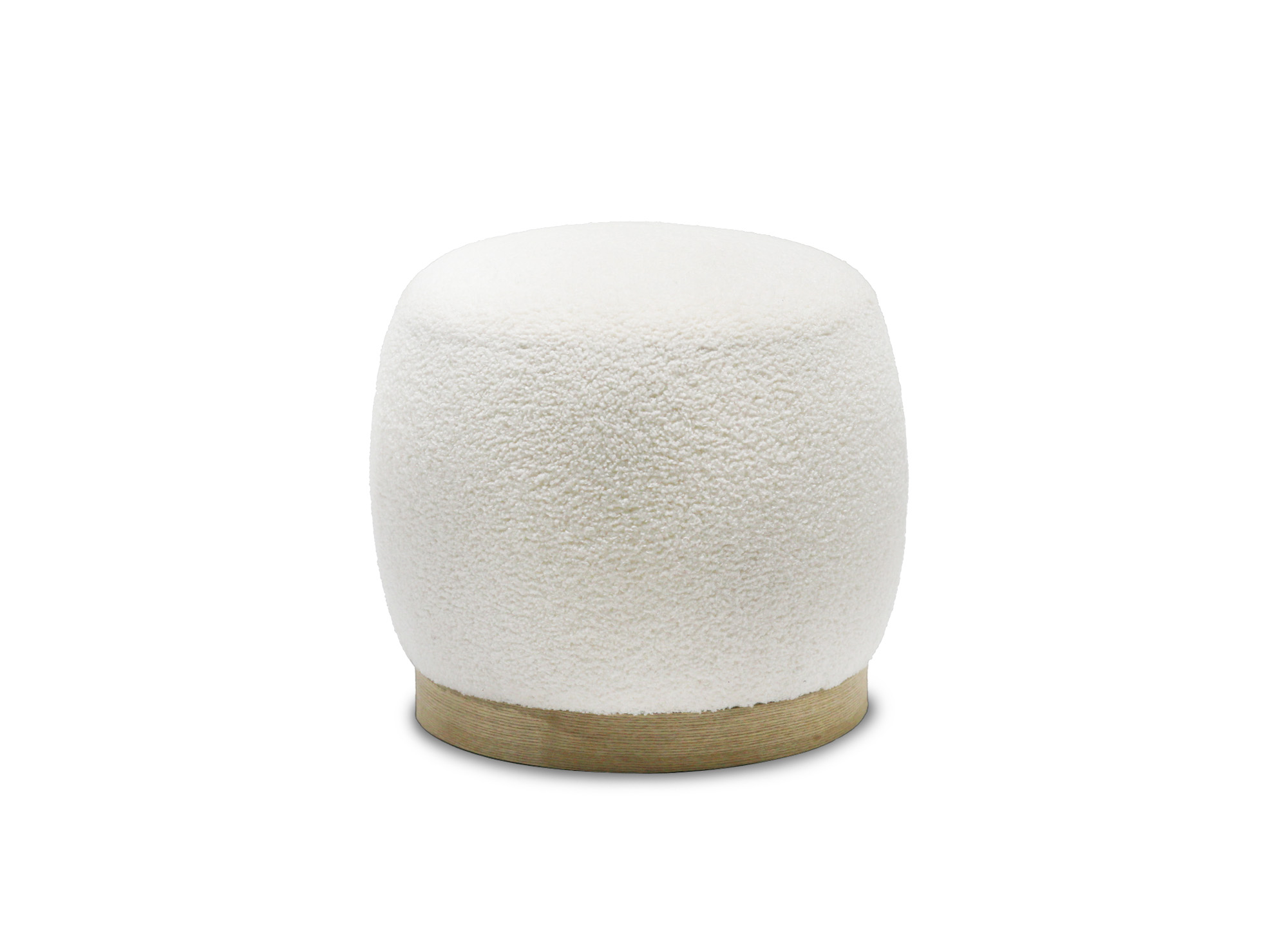 Pouf en tissu effet peau de mouton blanc écru et bois VALEA