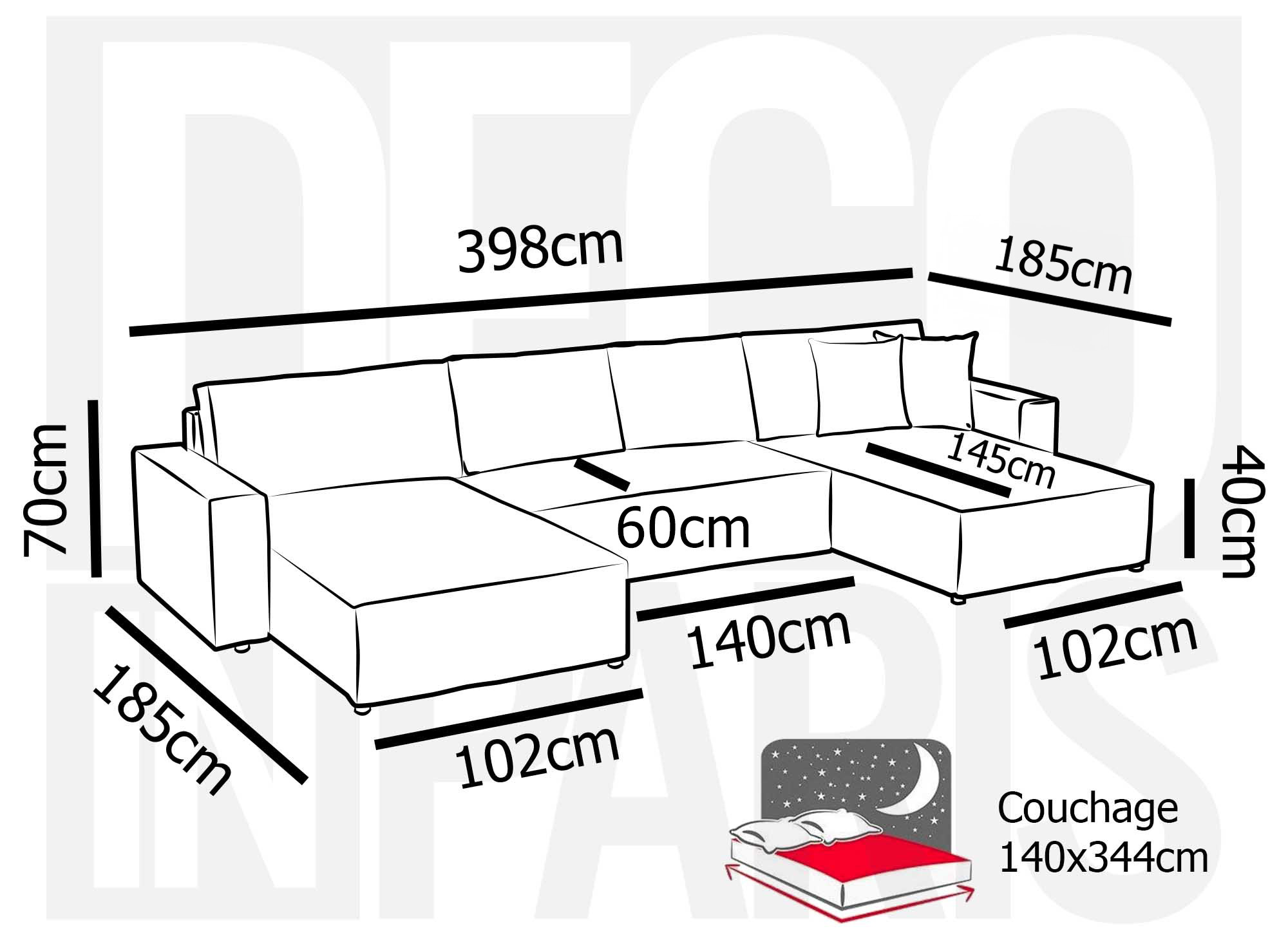 Canapé panoramique convertible avec coffre en velours cotelé moka - JADE