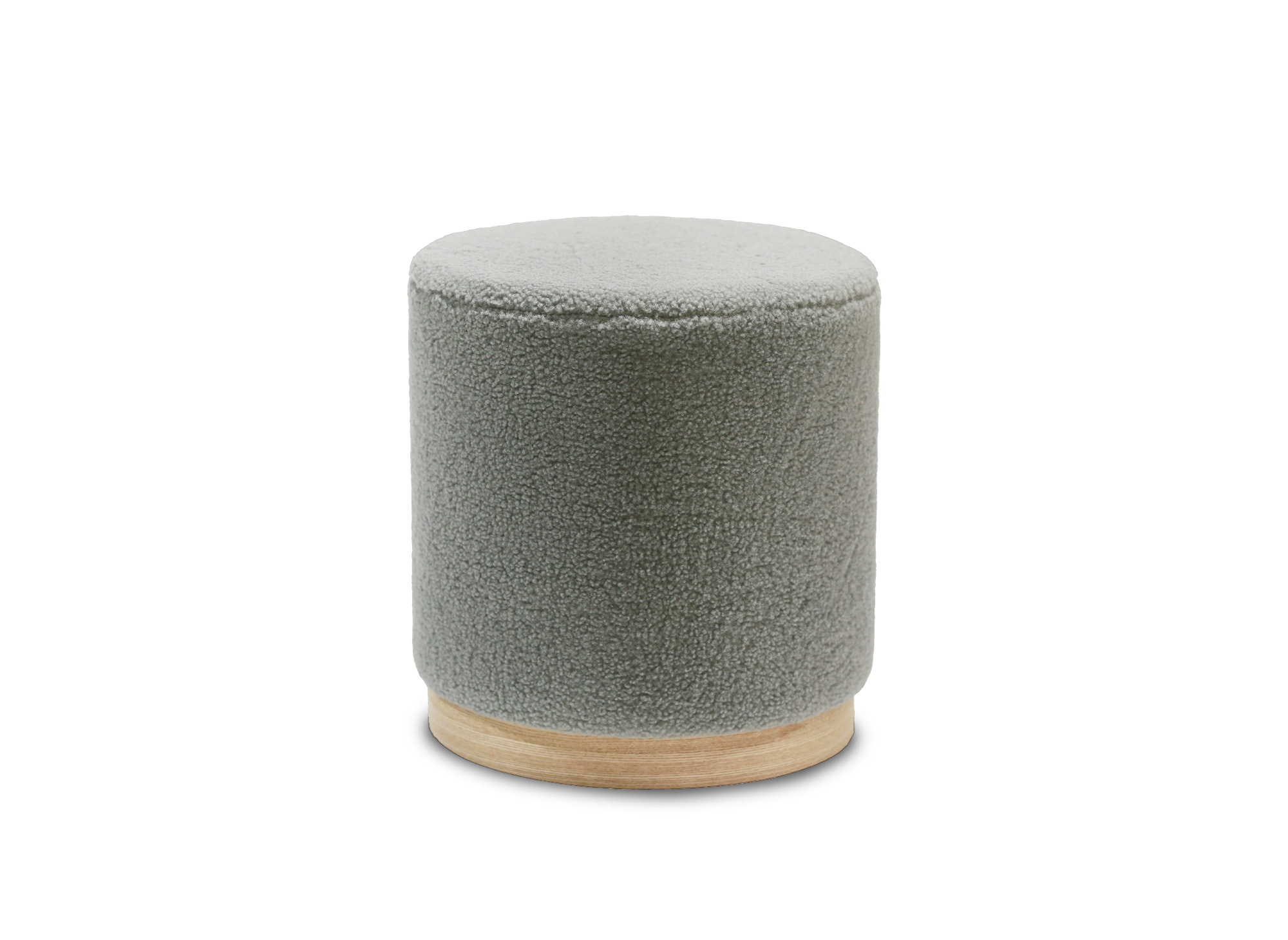 Pouf en tissu effet peau de mouton gris et bois DENIA