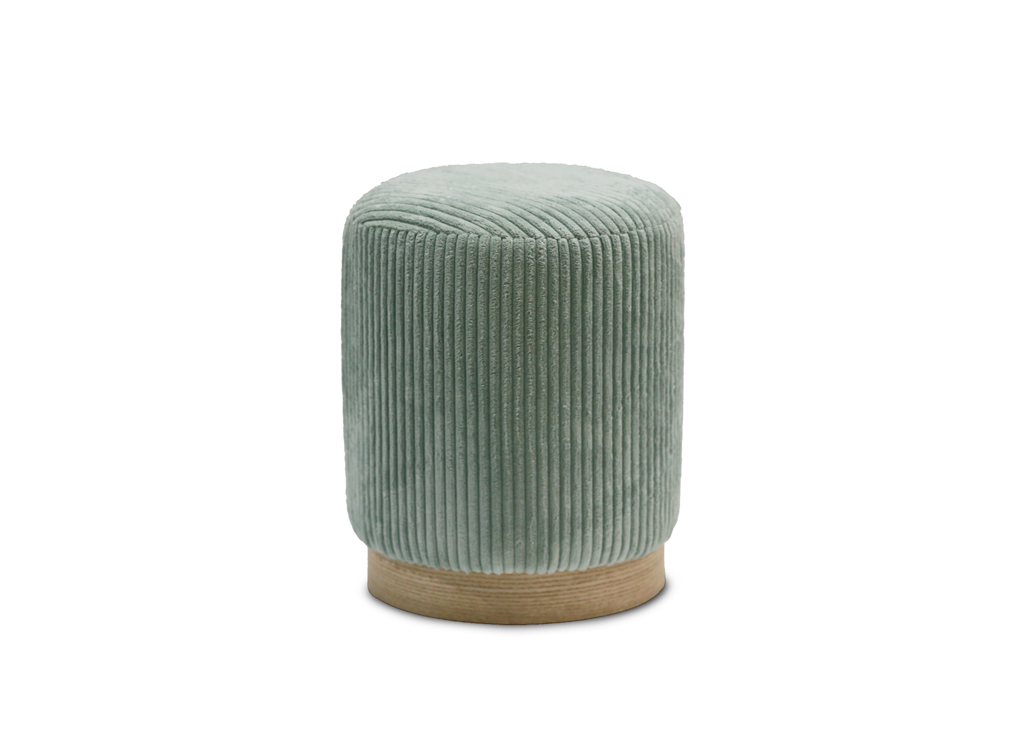 Pouf design en velours côtelé vert d'eau et bois ROY