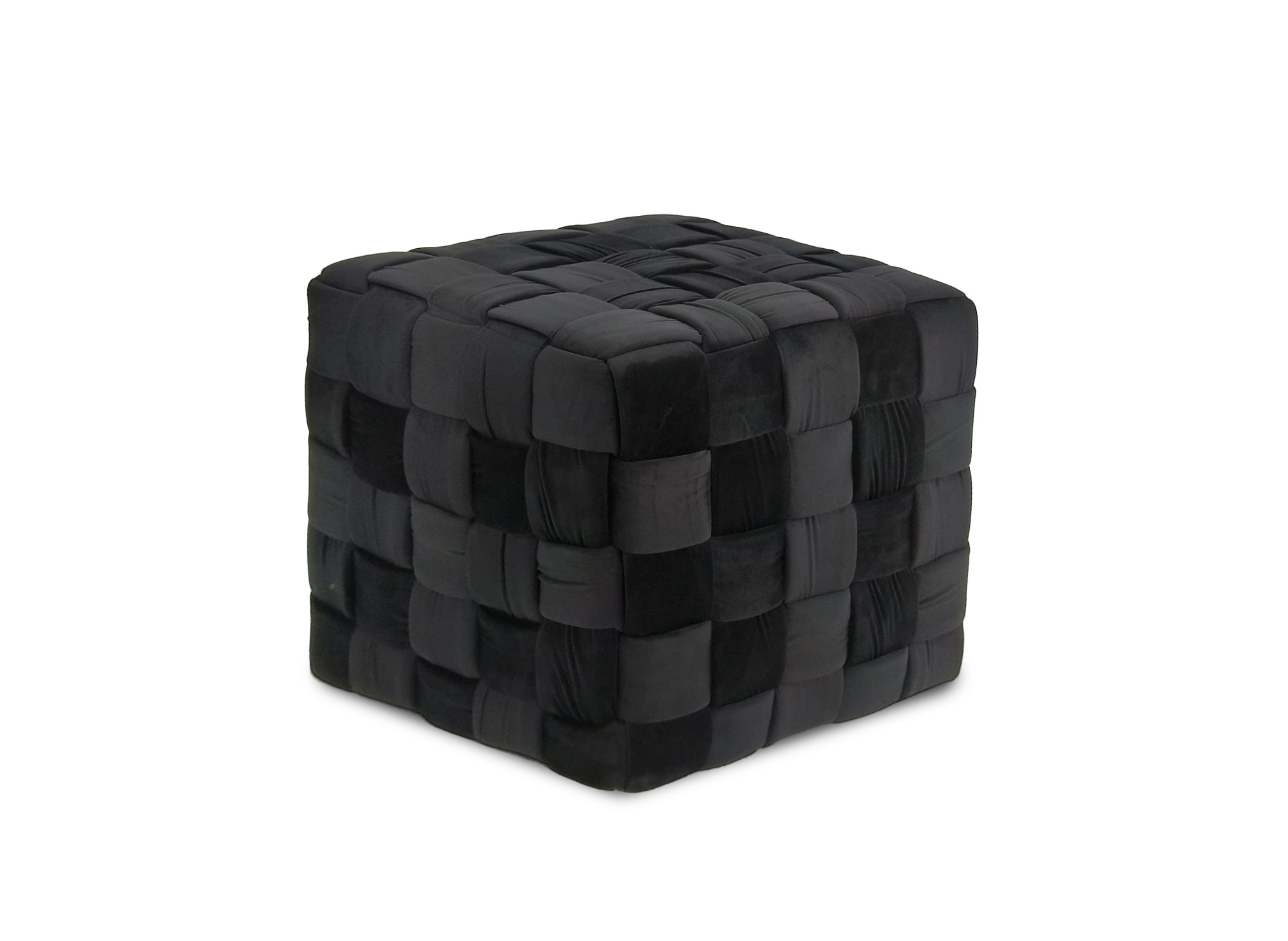 Pouf carré en velours noir tressé MALEK