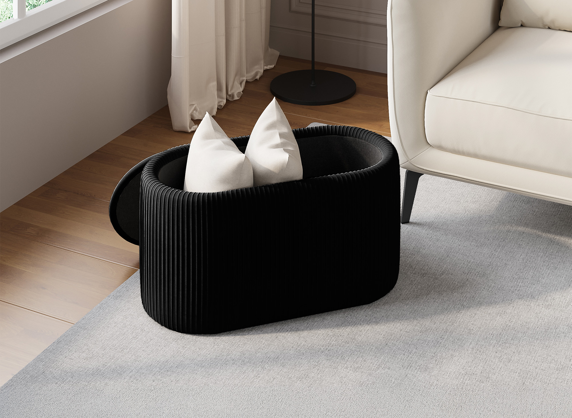 Banquette avec coffre de rangement en velours noir MERY