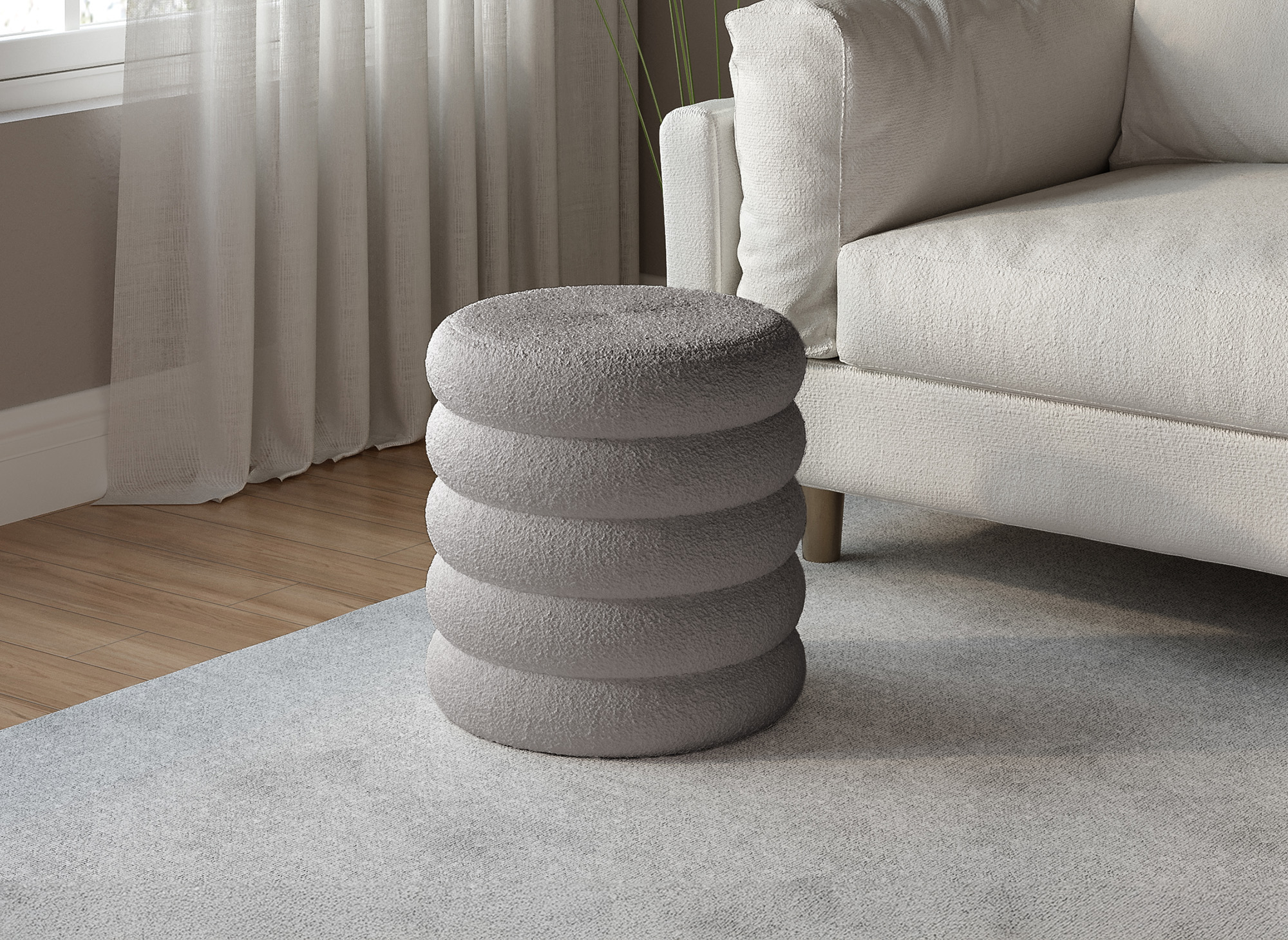 Pouf coffre en tissu effet peau de mouton gris BALTO