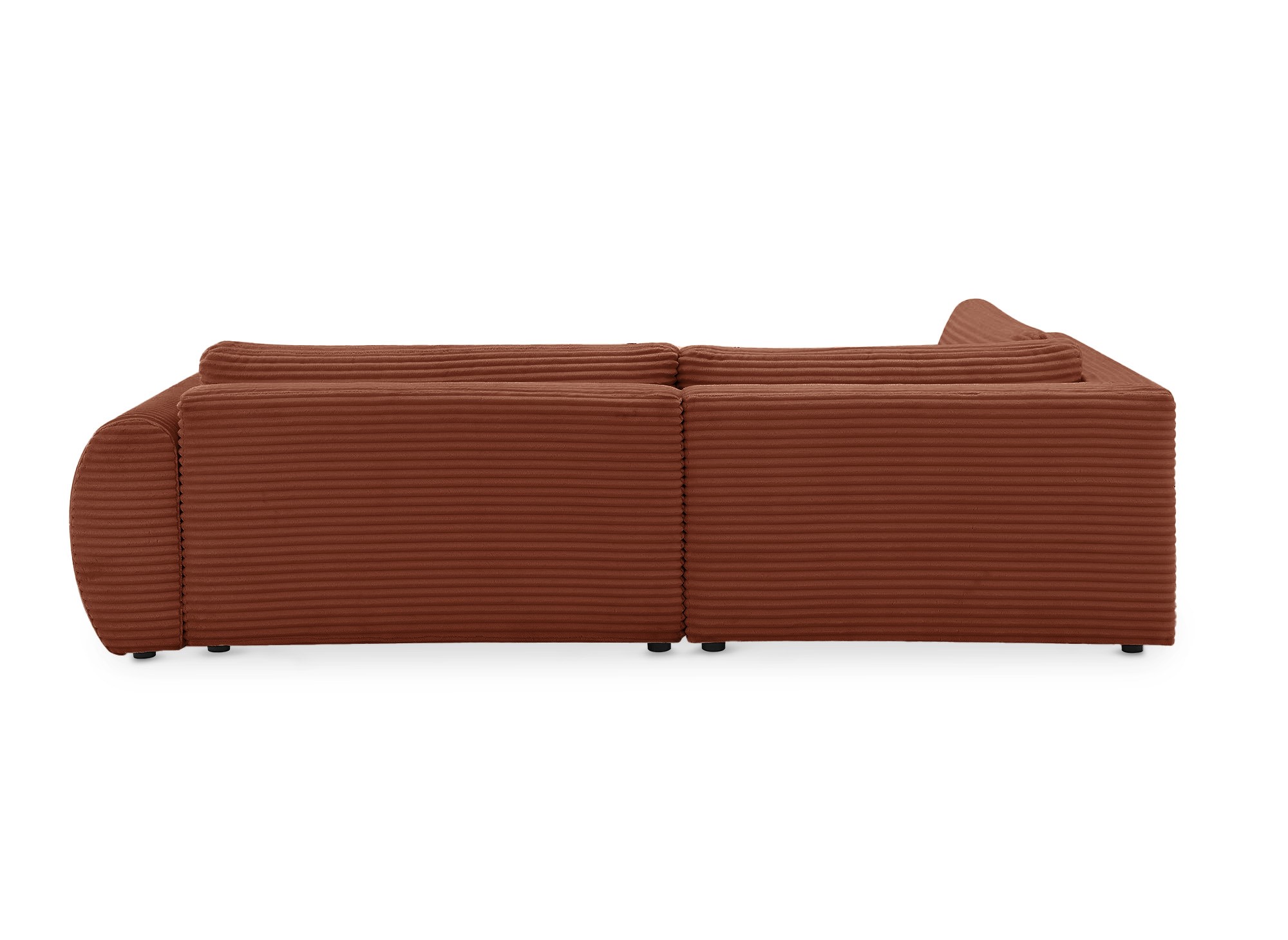 Canapé d'angle convertible avec méridienne et coffre en gros côtelé terracotta TILDA - Angle gauche