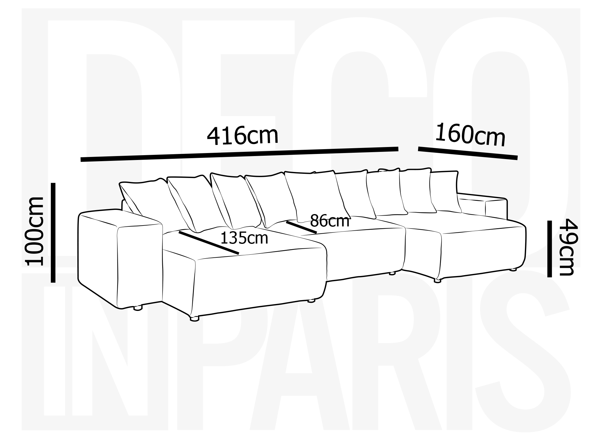 Canapé panoramique réversible convertible avec coffre en velours côtelé épais taupe NOELIA