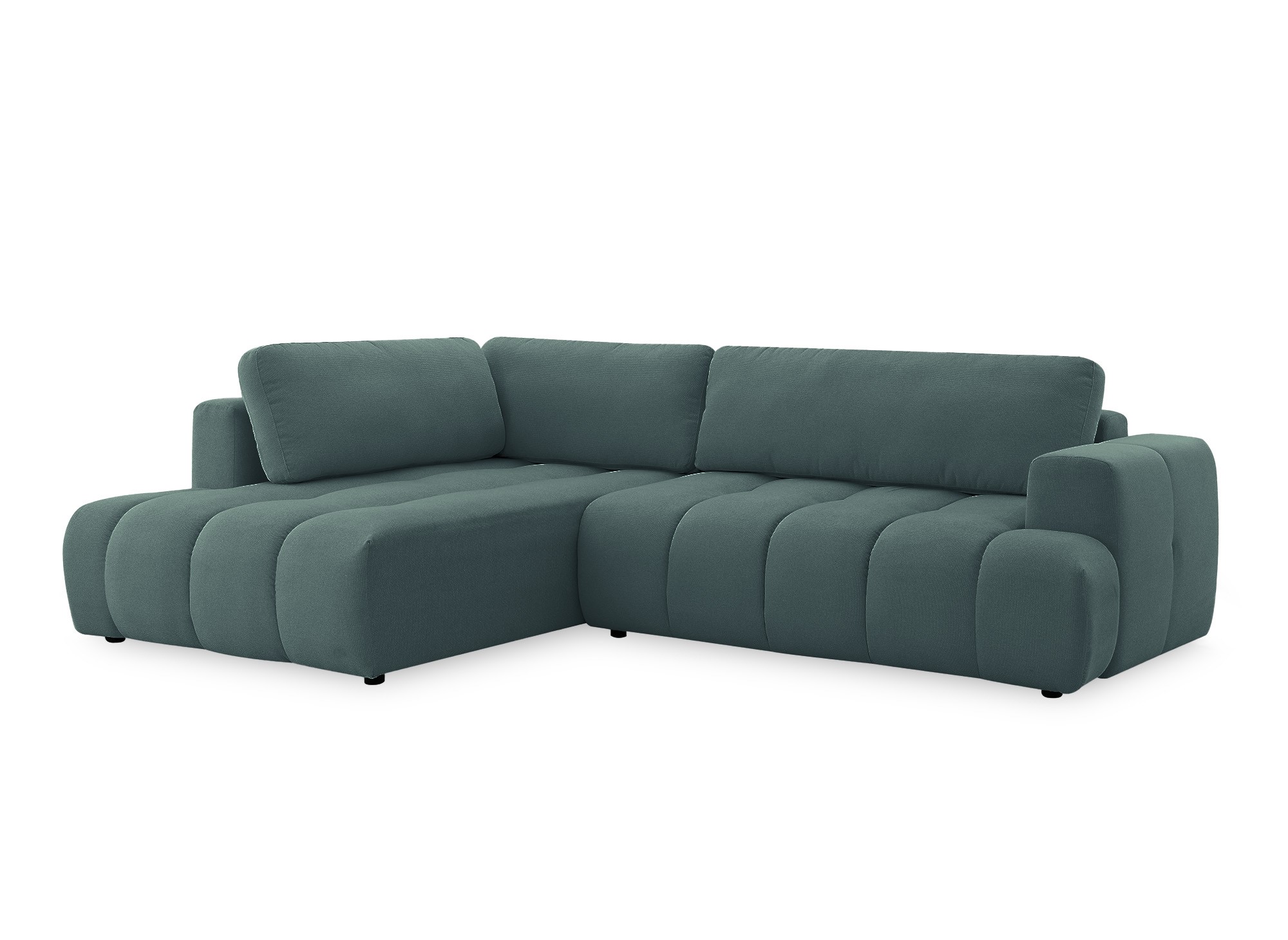 Canapé d'angle convertible avec coffre en tissu vert olive HAVEN - Angle gauche