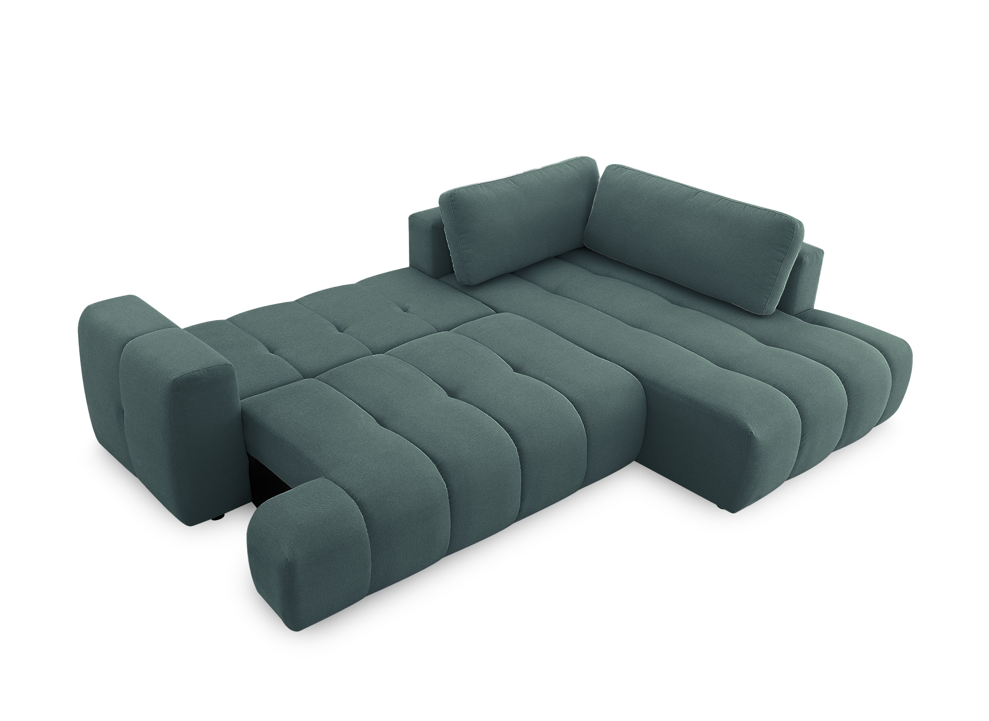 Canapé d'angle convertible avec coffre en tissu vert olive HAVEN - Angle droit