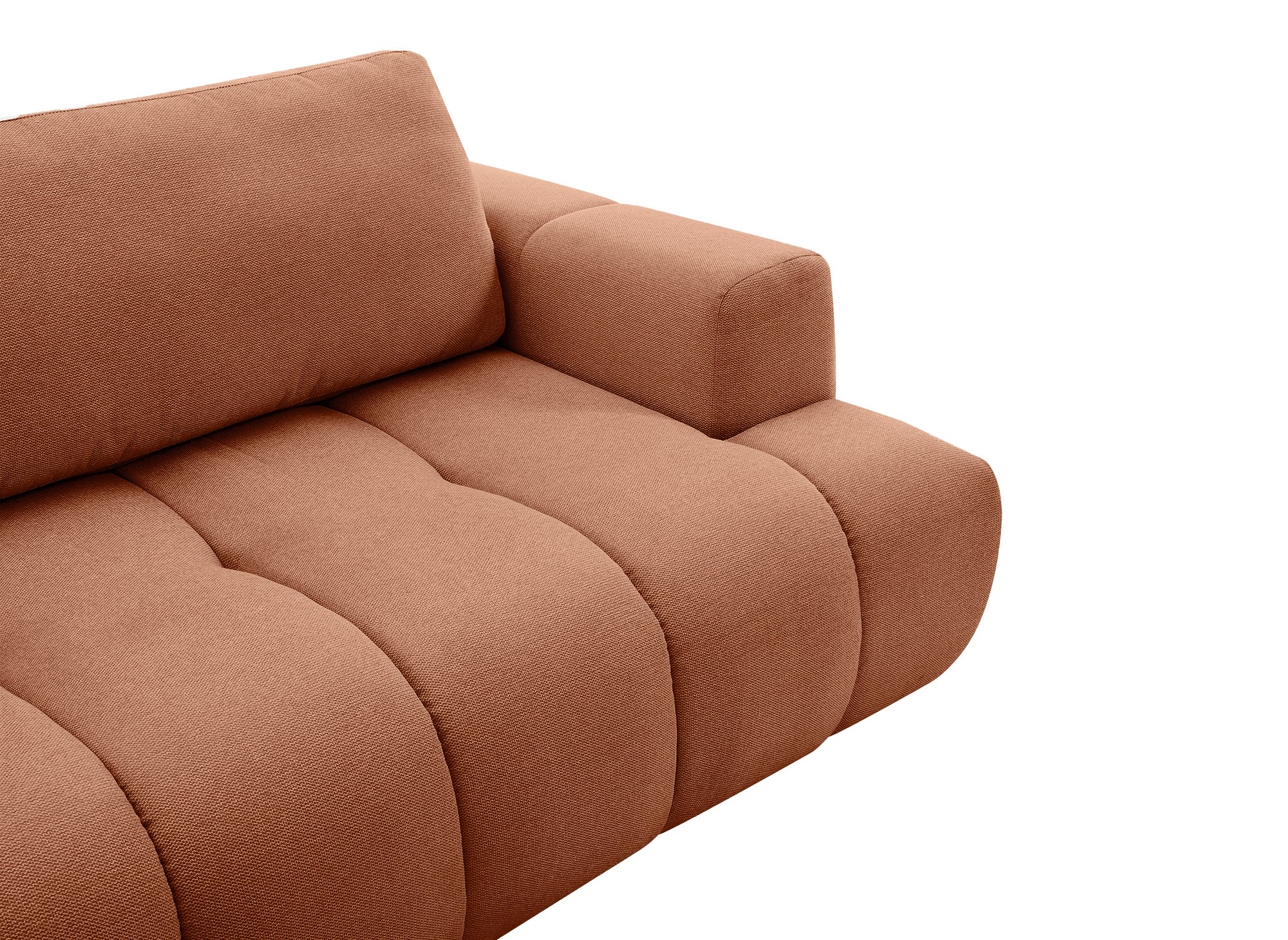 Canapé d'angle convertible avec coffre en tissu terracotta HAVEN - Angle gauche