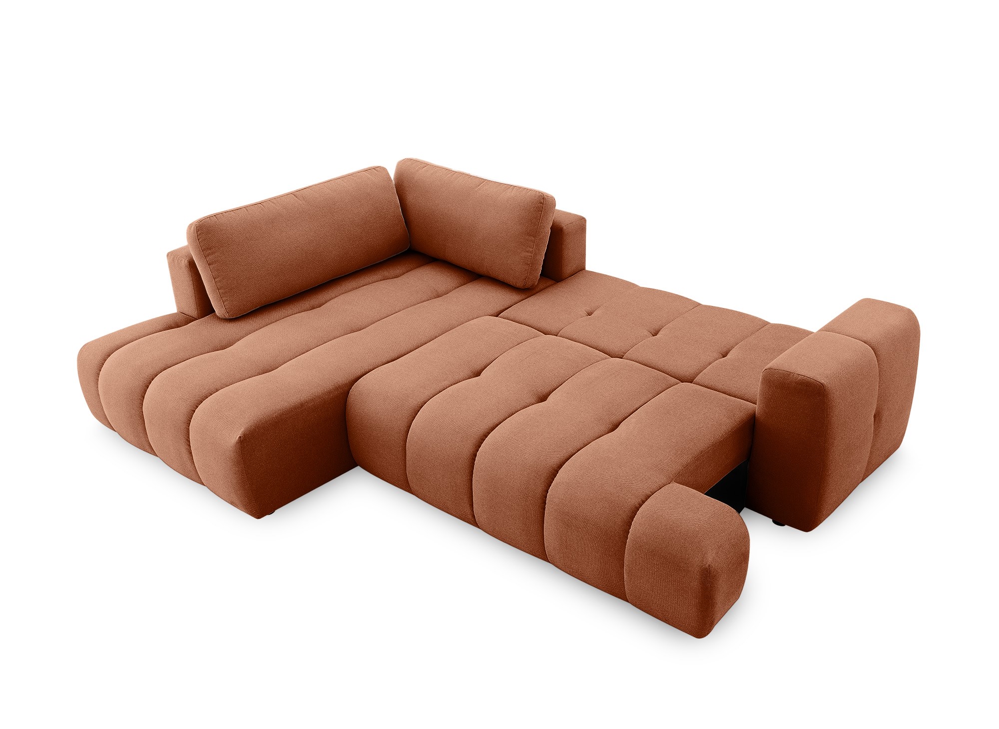 Canapé d'angle convertible avec coffre en tissu terracotta HAVEN - Angle gauche