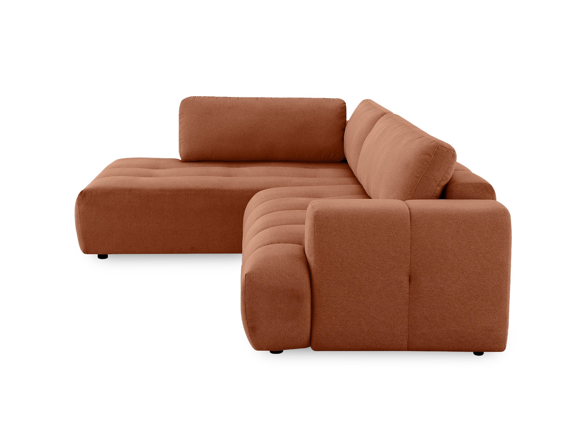 Canapé d'angle convertible avec coffre en tissu terracotta HAVEN - Angle gauche