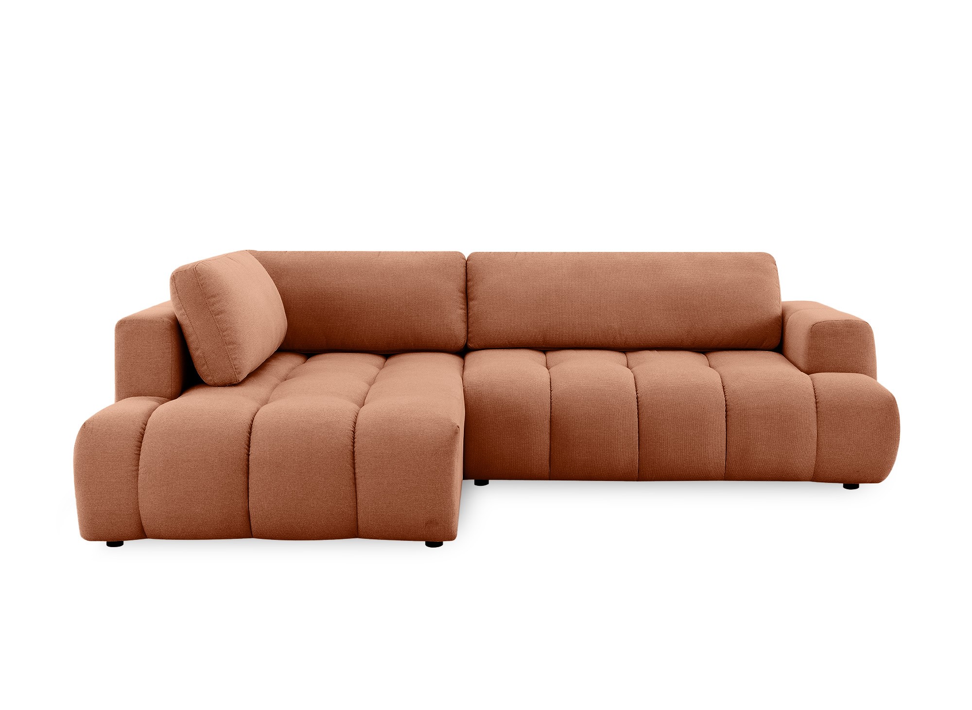 Canapé d'angle convertible avec coffre en tissu terracotta HAVEN - Angle gauche