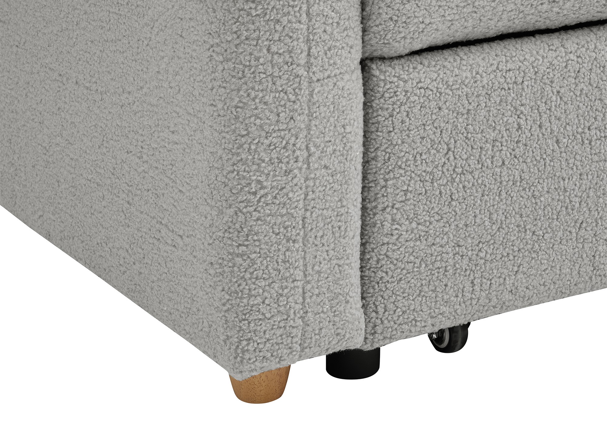 Canapé d'angle convertible et réversible avec coffre en tissu bouclette gris clair GREGORY