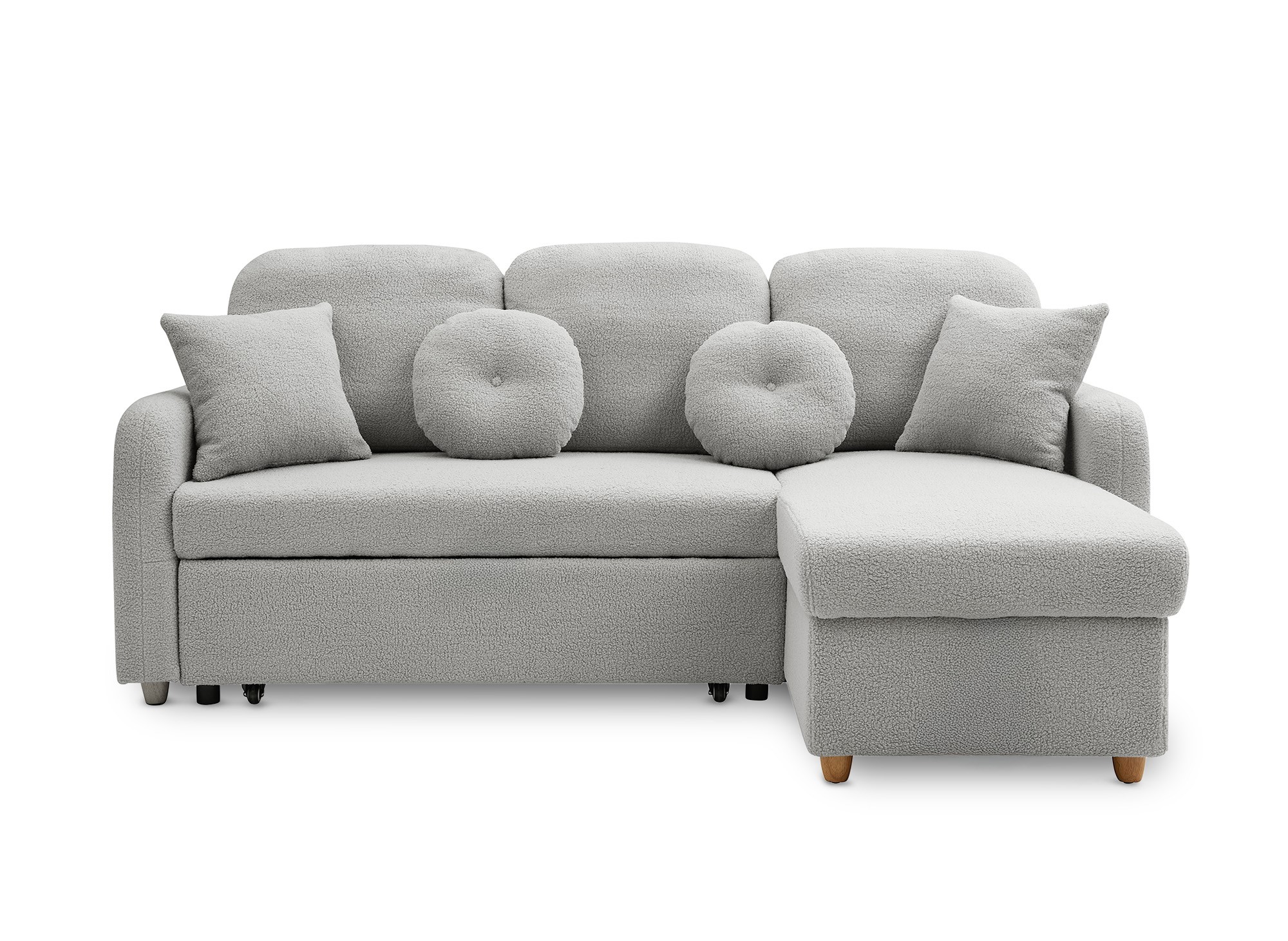 Canapé d'angle convertible et réversible avec coffre en tissu bouclette gris clair GREGORY