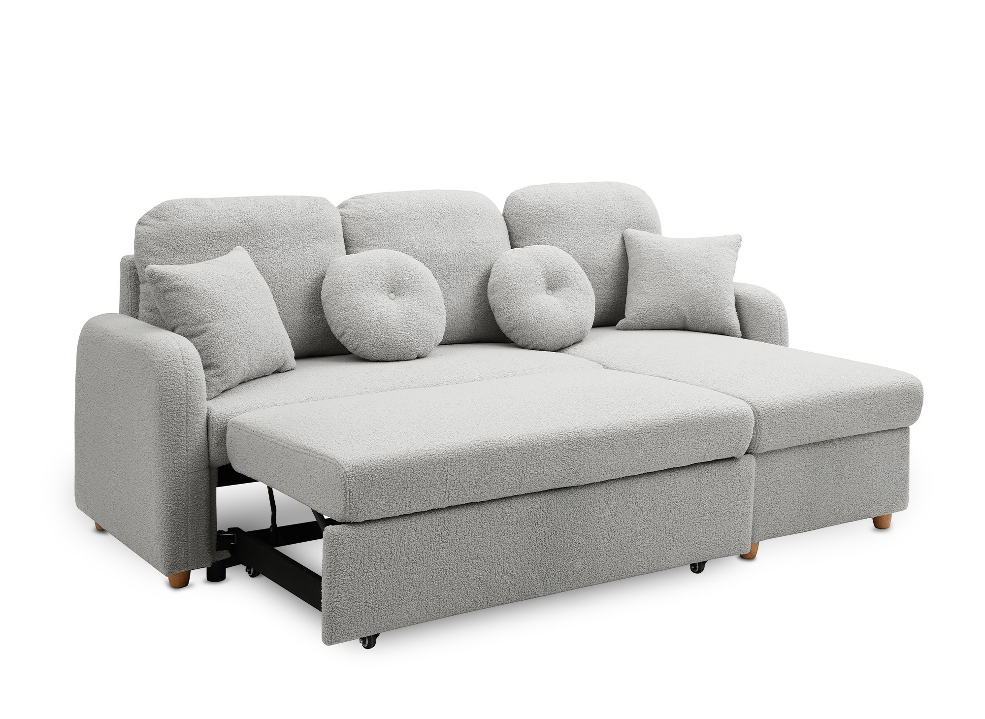 Canapé d'angle convertible et réversible avec coffre en tissu bouclette gris clair GREGORY