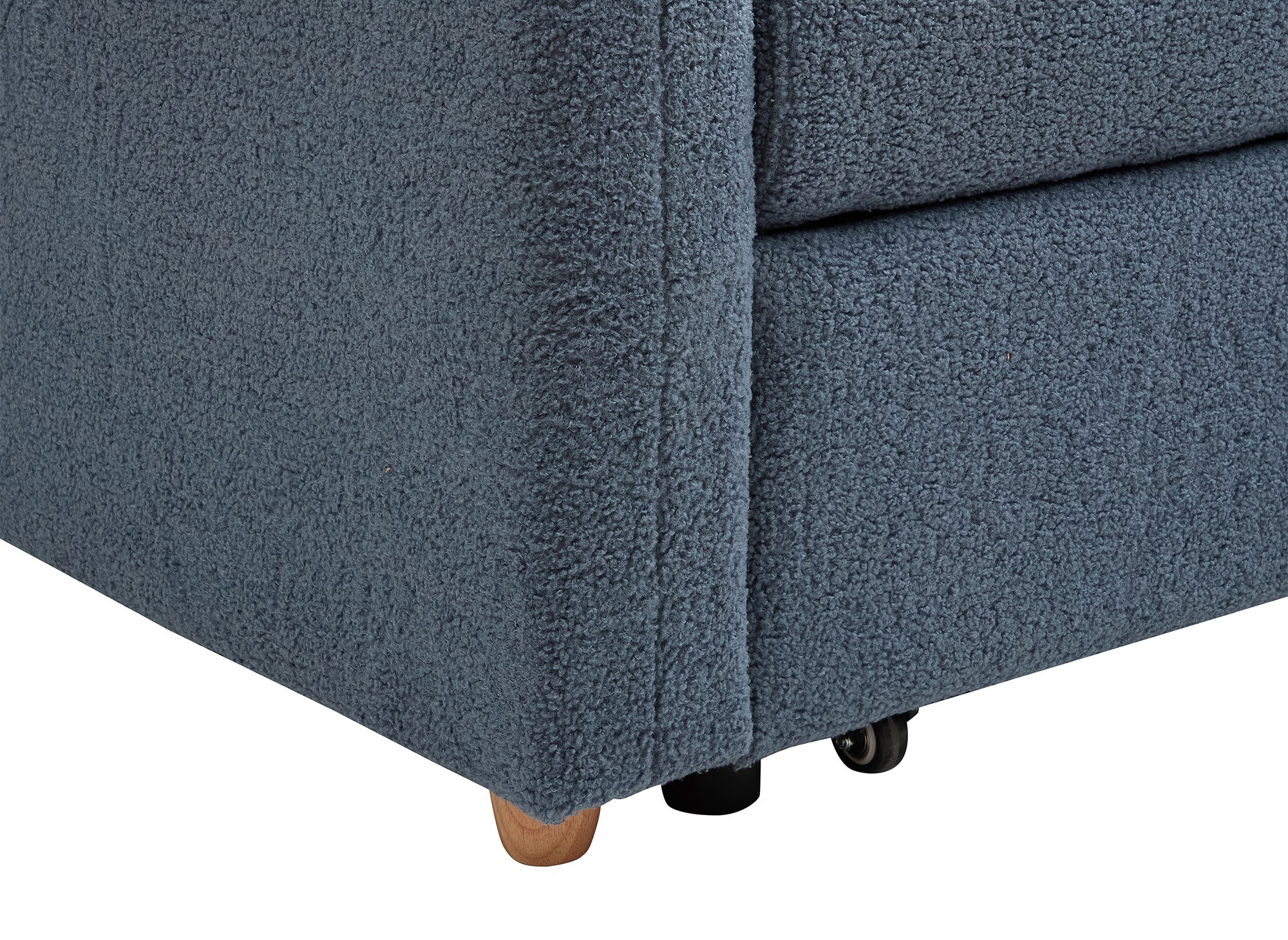 Canapé d'angle convertible et réversible avec coffre en tissu bouclette bleu GREGORY