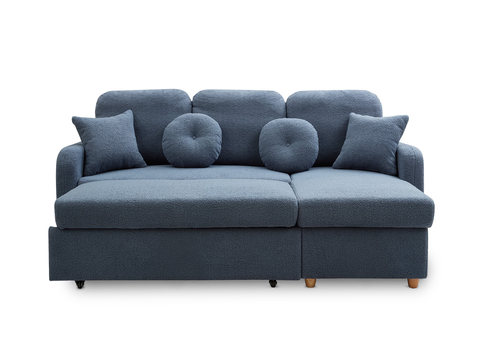 Canapé d'angle convertible et réversible avec coffre en tissu bouclette bleu GREGORY