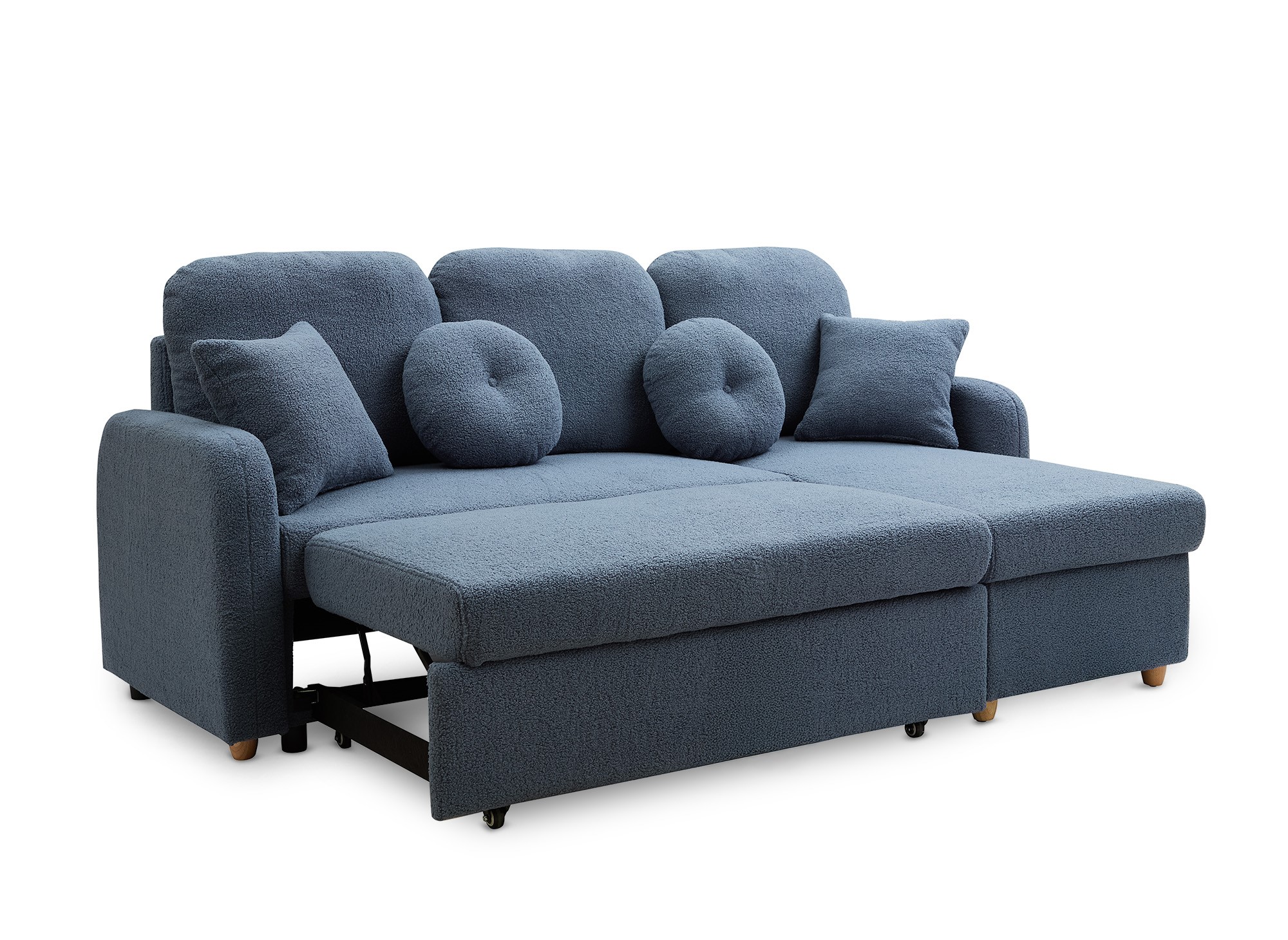 Canapé d'angle convertible et réversible avec coffre en tissu bouclette bleu GREGORY