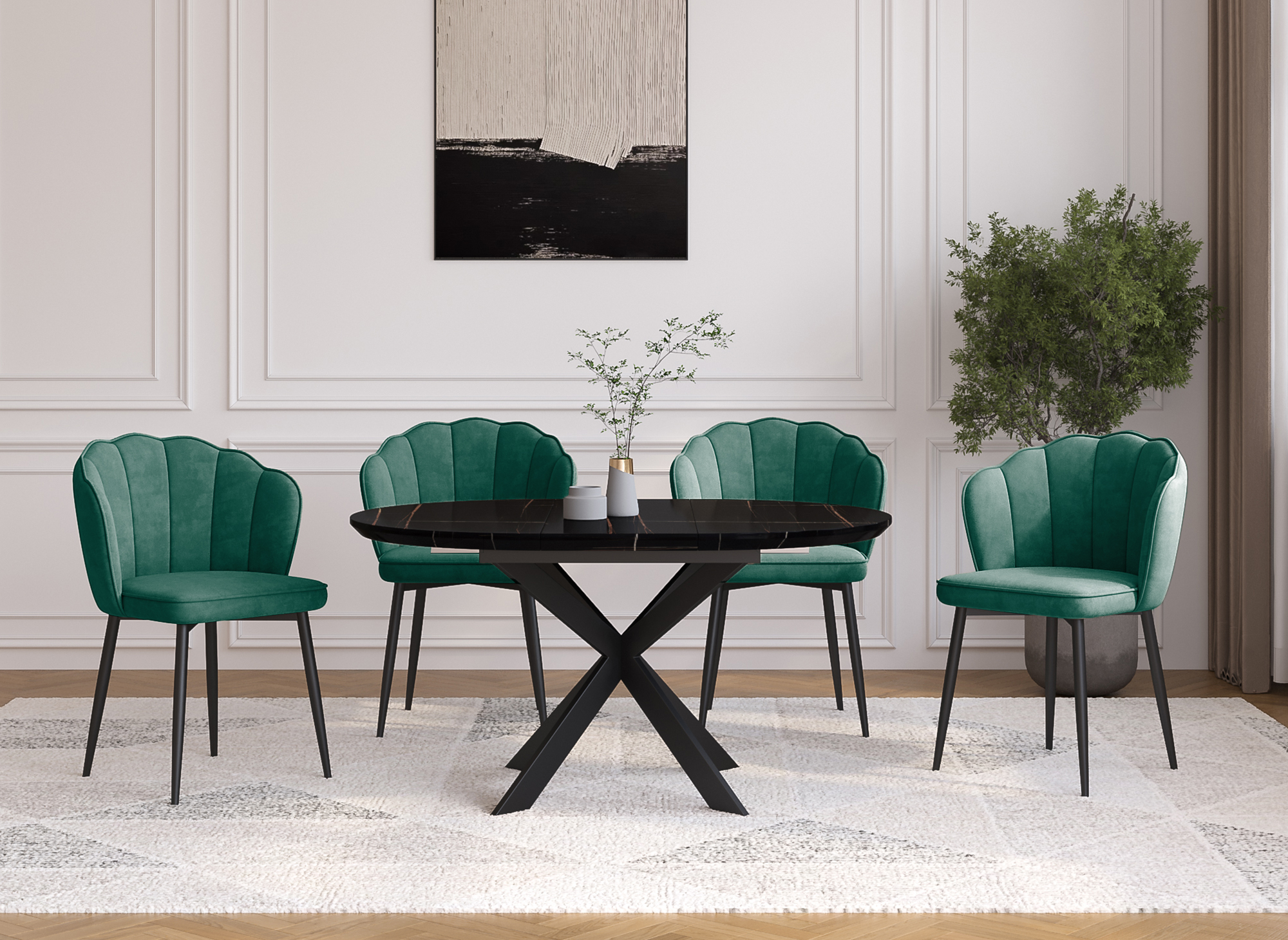 Lot de 2 chaises design en velours vert pieds noirs GARANCE