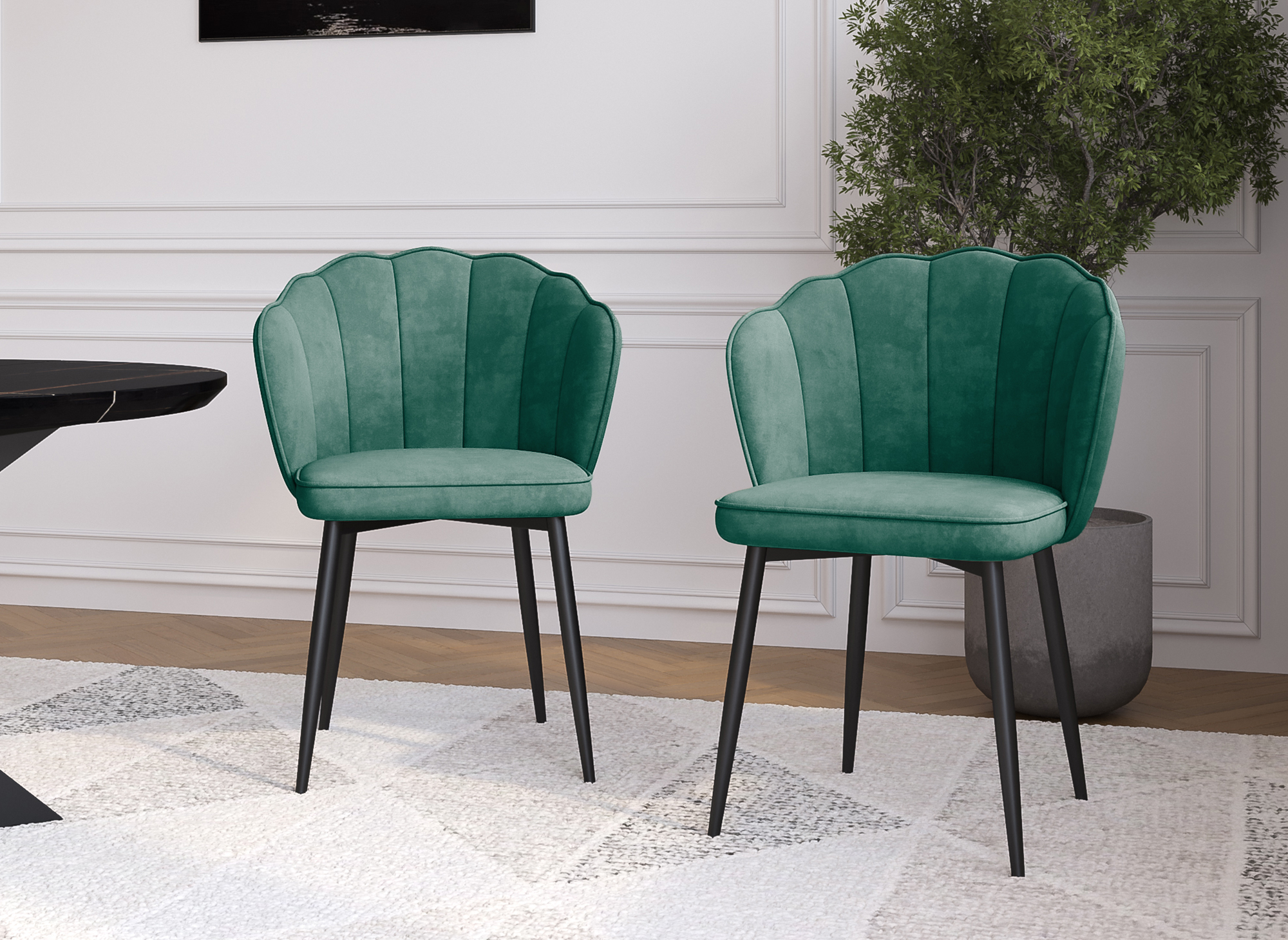 Lot de 2 chaises design en velours vert pieds noirs GARANCE