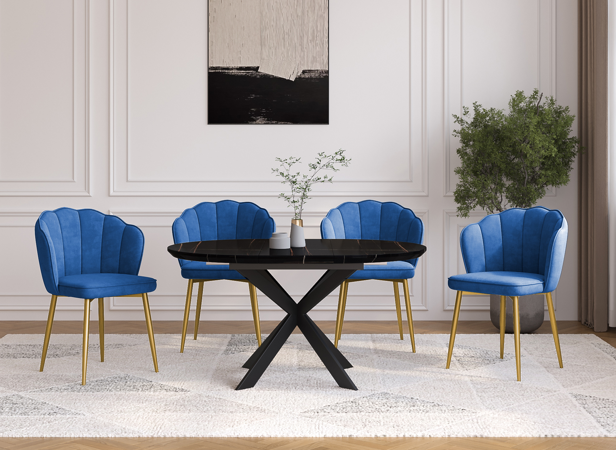 Lot de 2 chaises design en velours bleu GARANCE