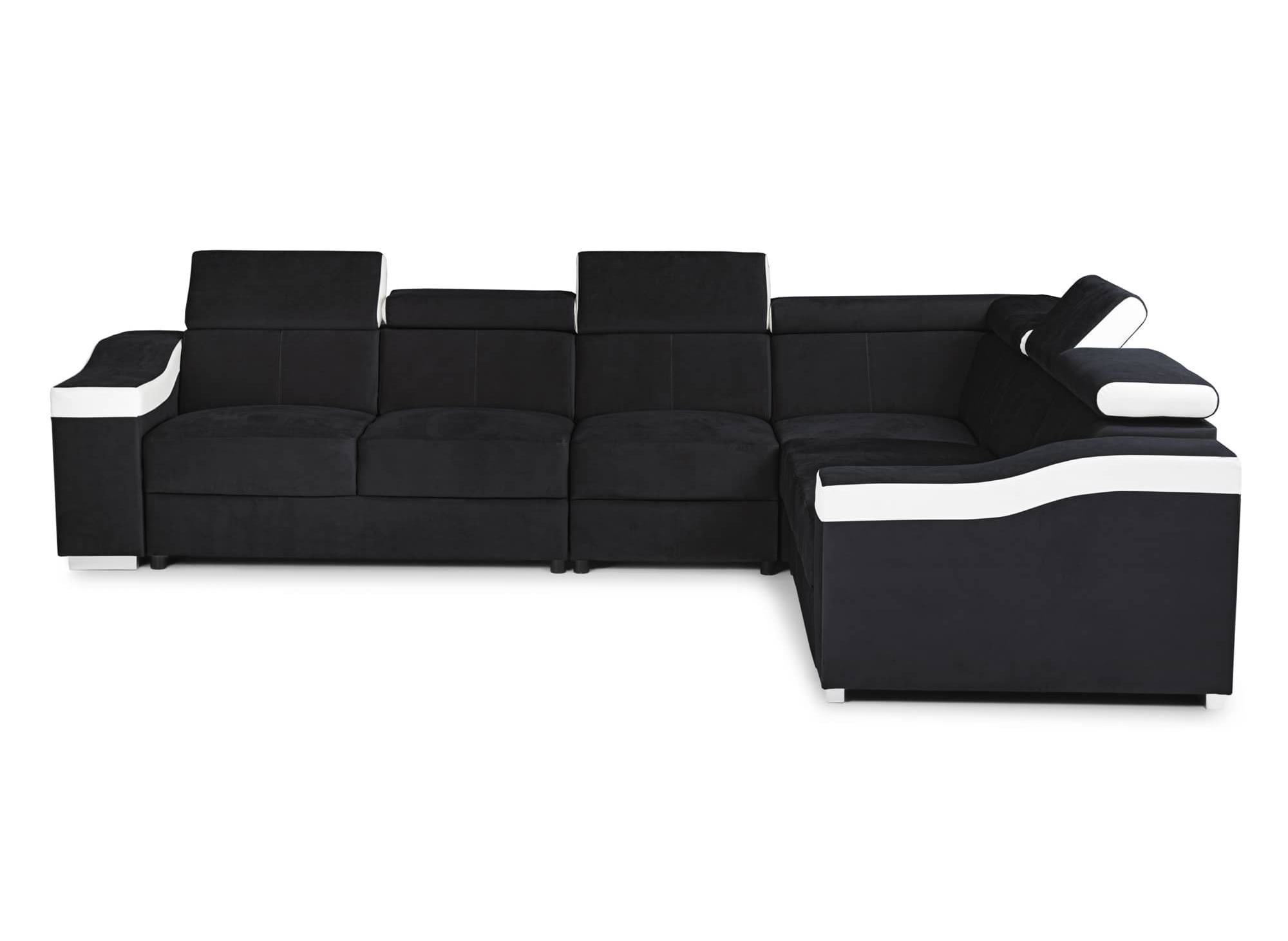 Canapé d’angle convertible réversible en velours noir et simili blanc LEONIE