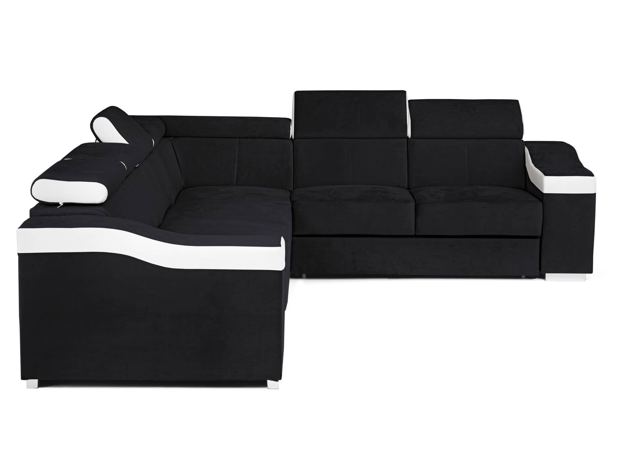 Canapé d’angle convertible réversible en velours noir et simili blanc LEONIE