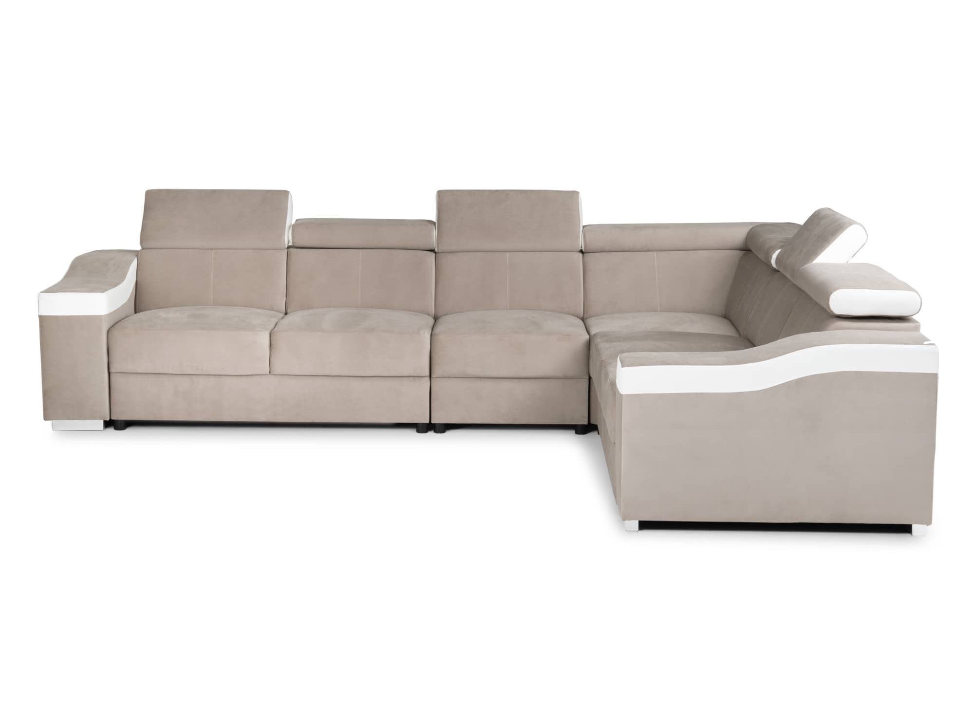 Canapé d’angle convertible réversible en velours beige et simili cuir blanc LEONIE