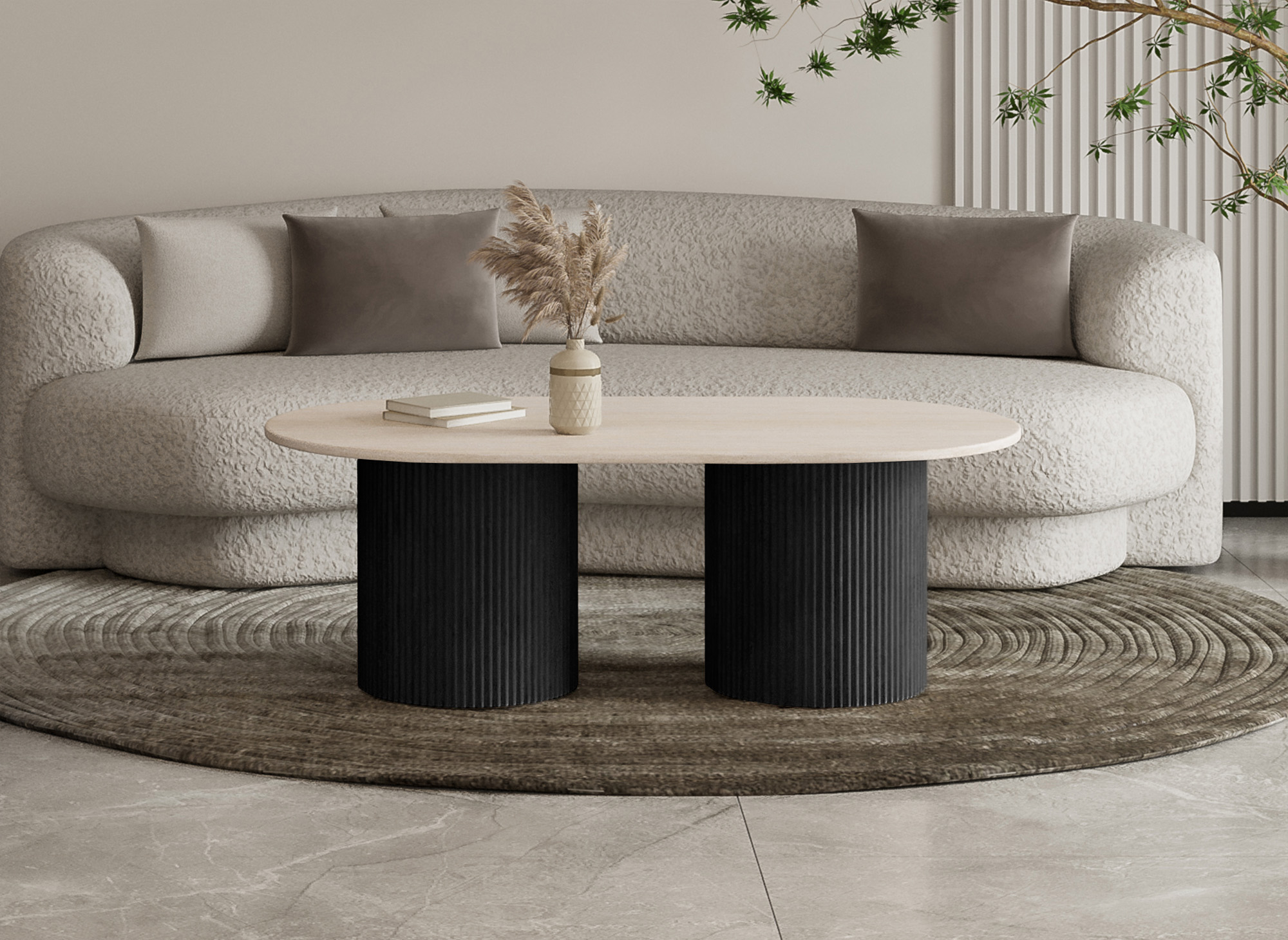 Table basse en marbre composite beige pieds noir DHARA BLACK