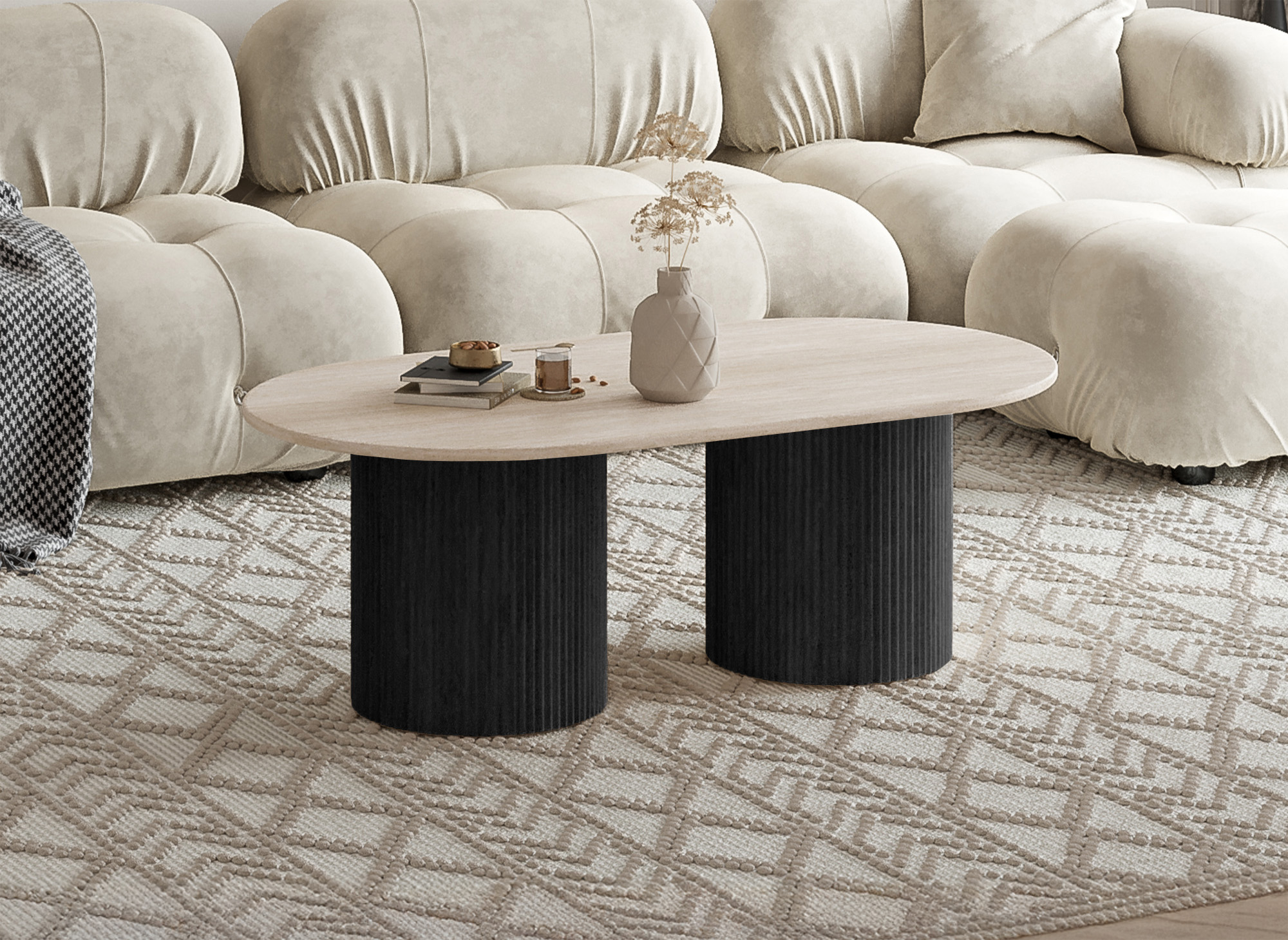 Table basse en marbre composite beige pieds noir DHARA BLACK