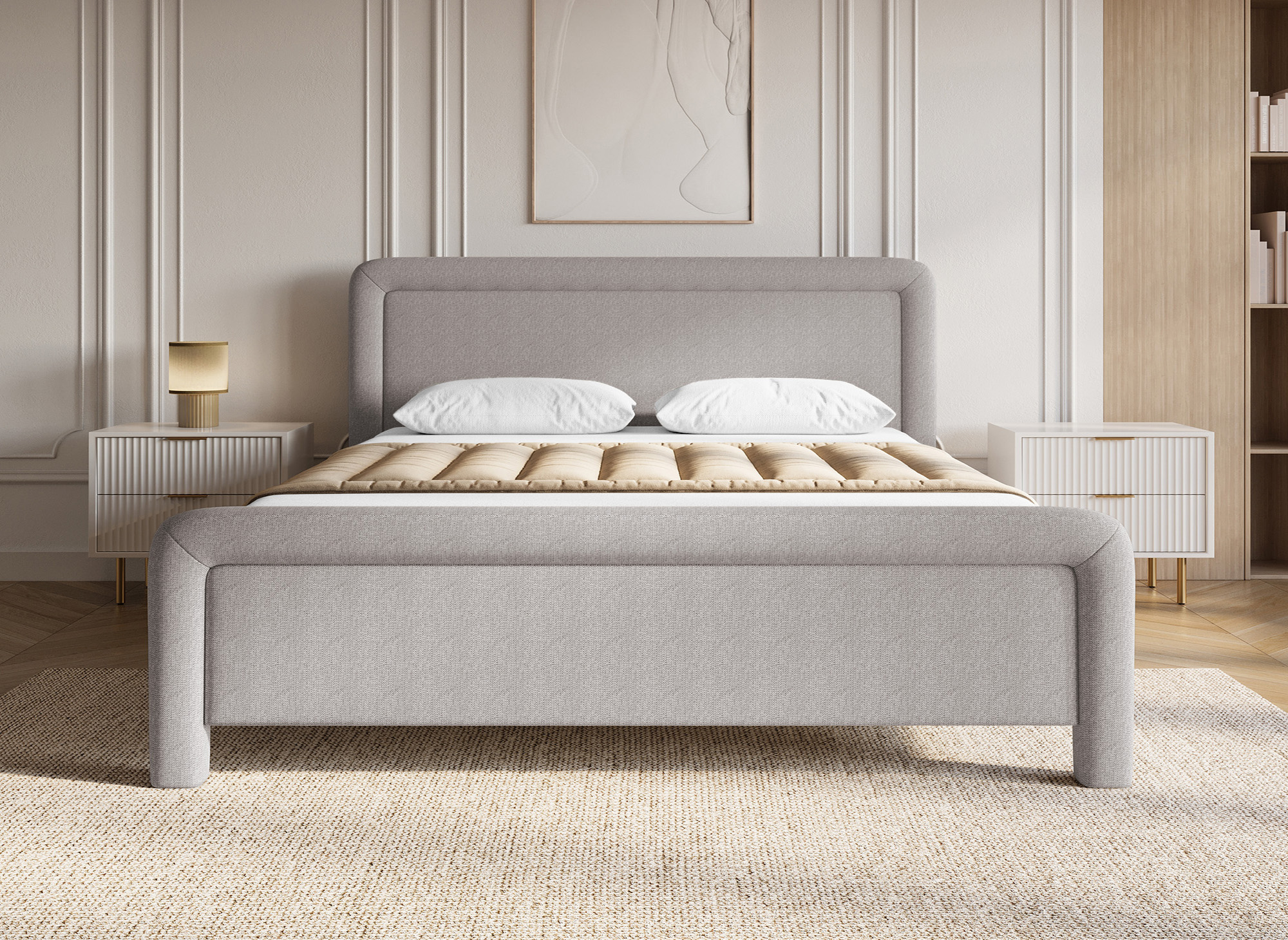 Lit double en tissu doux taupe 180 x200 cm ANELA