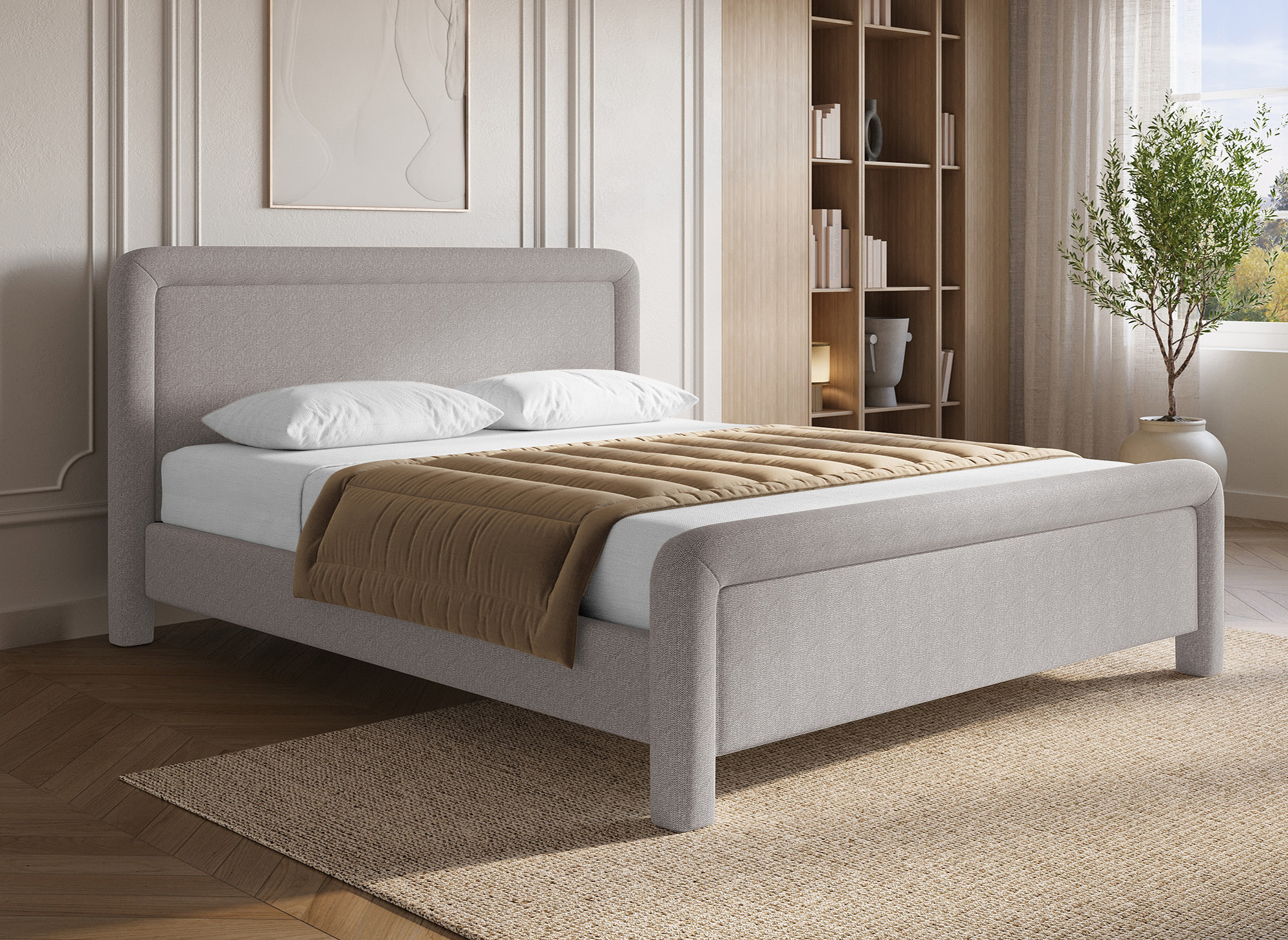 Lit double en tissu doux taupe 180 x200 cm ANELA