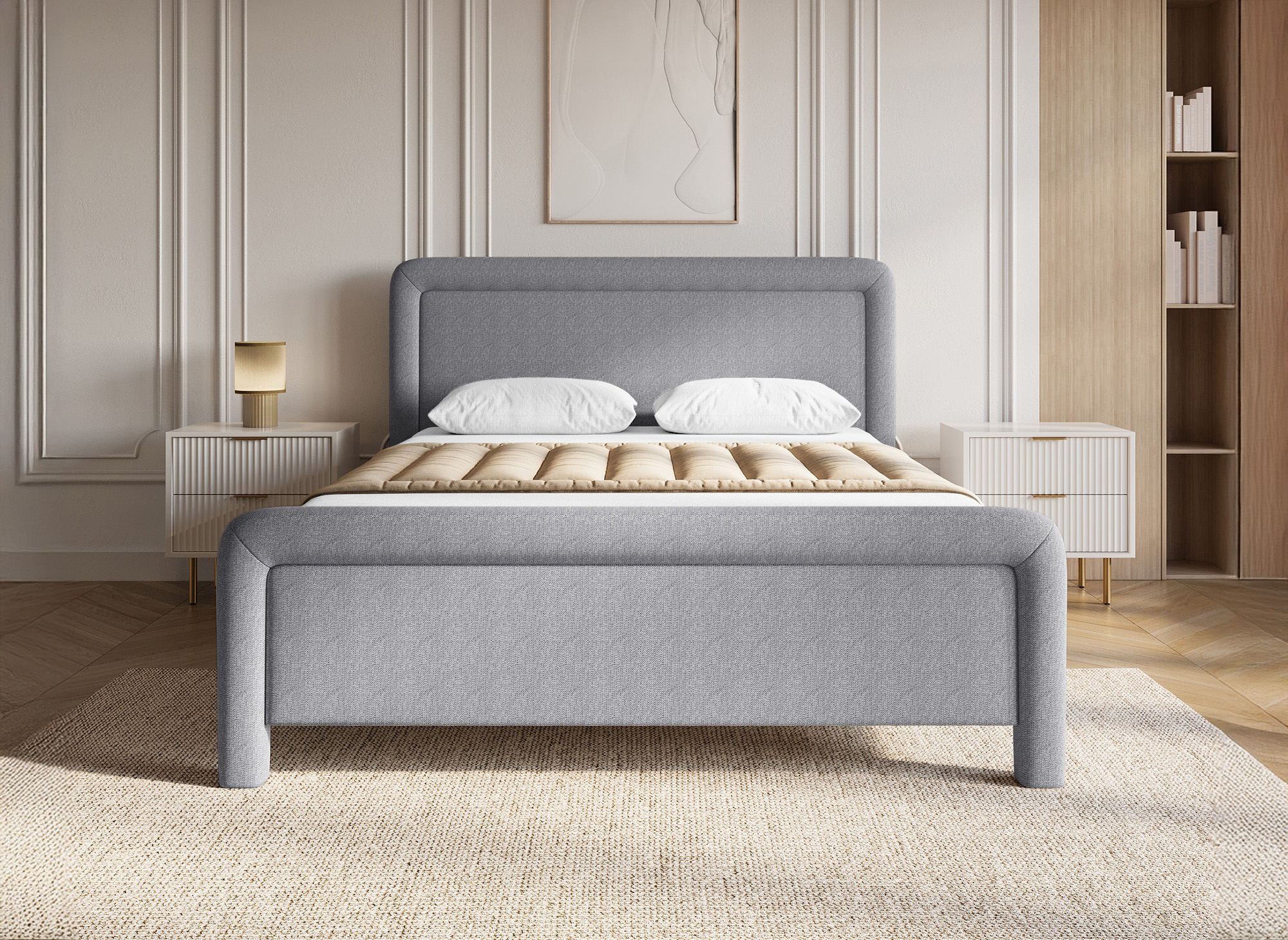 Lit double en tissu doux gris 140 x190 cm ANELA