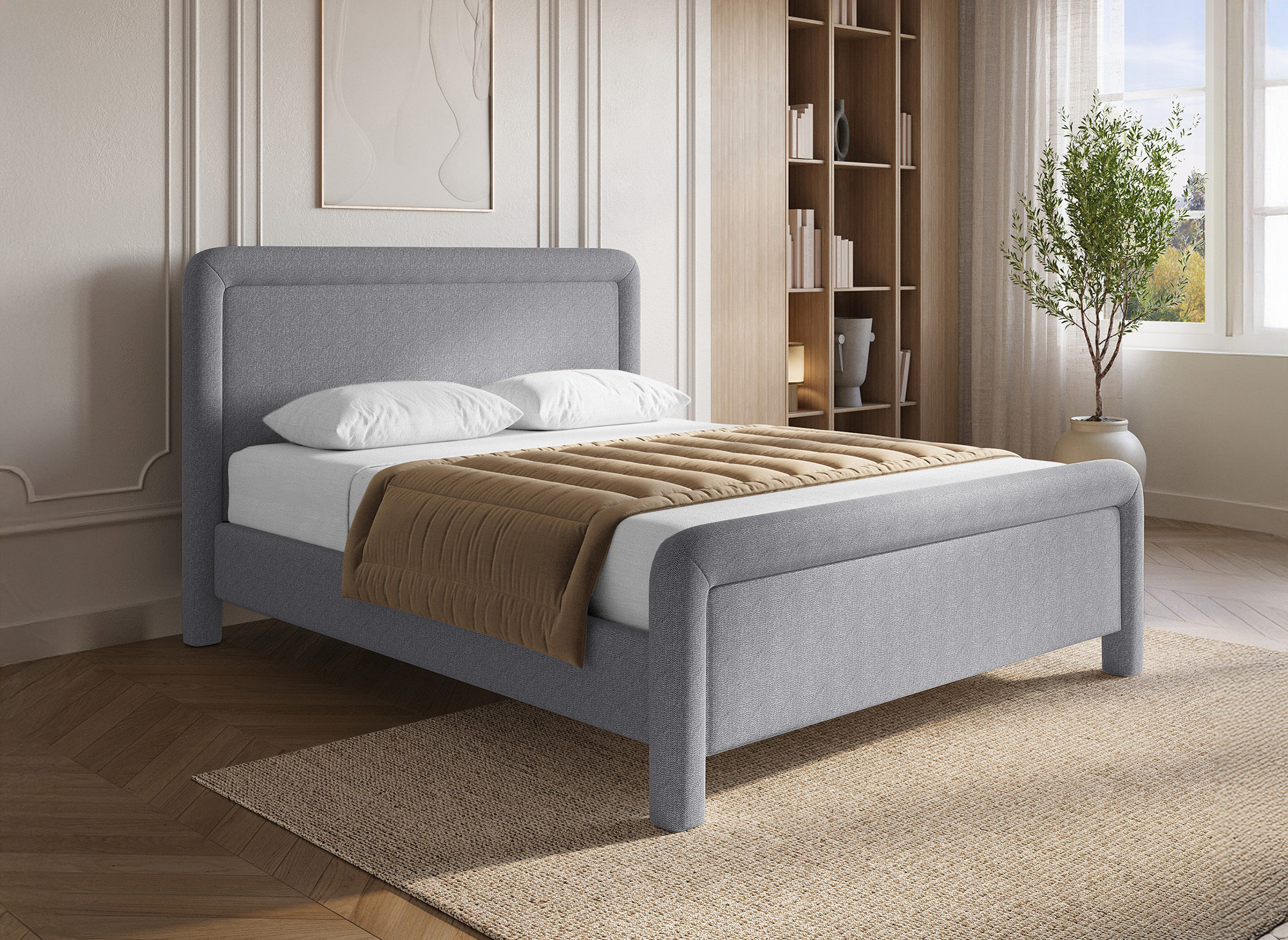 Lit double en tissu doux gris 140 x190 cm ANELA