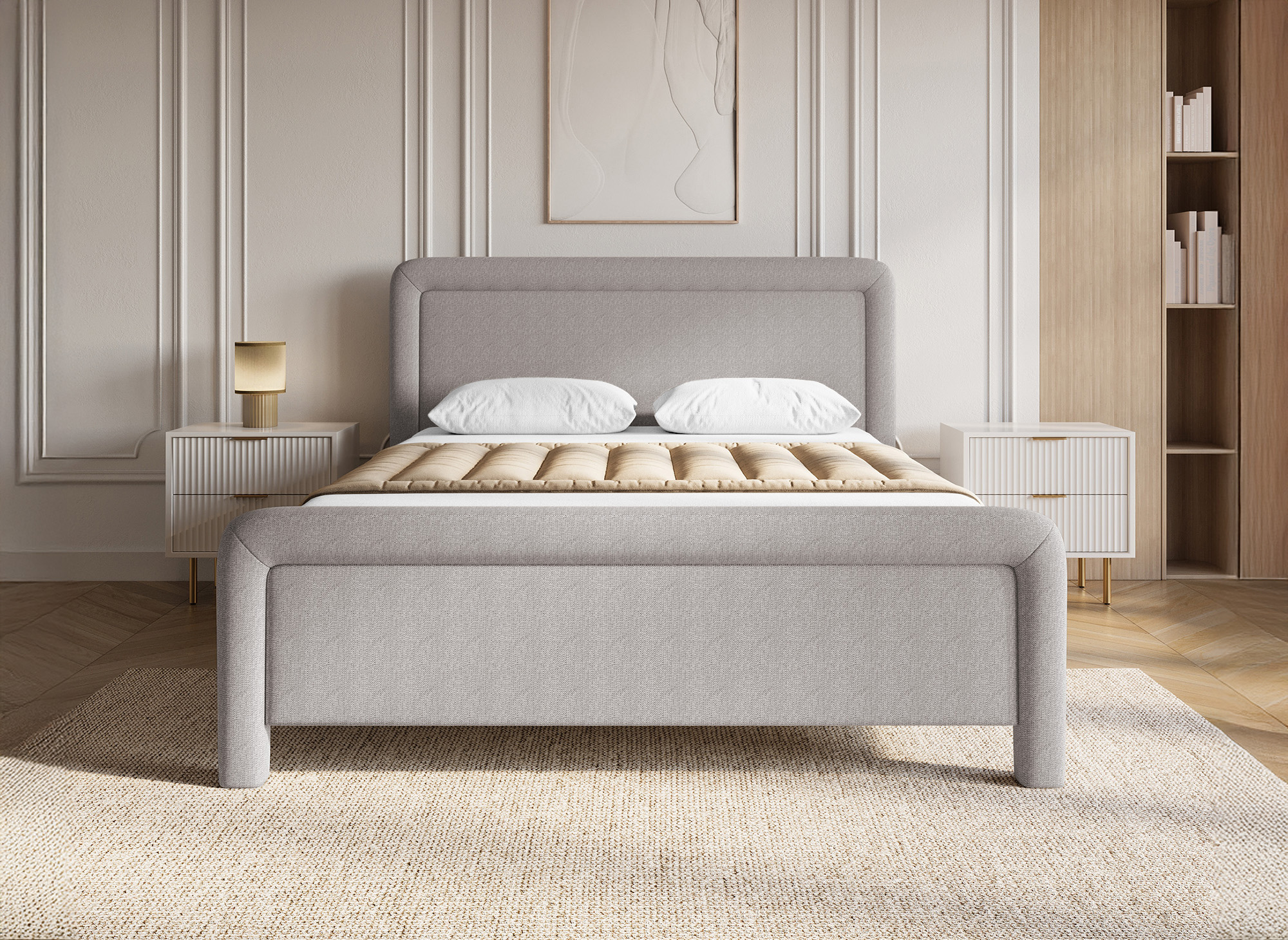 Lit double en tissu doux taupe 140 x190 cm ANELA