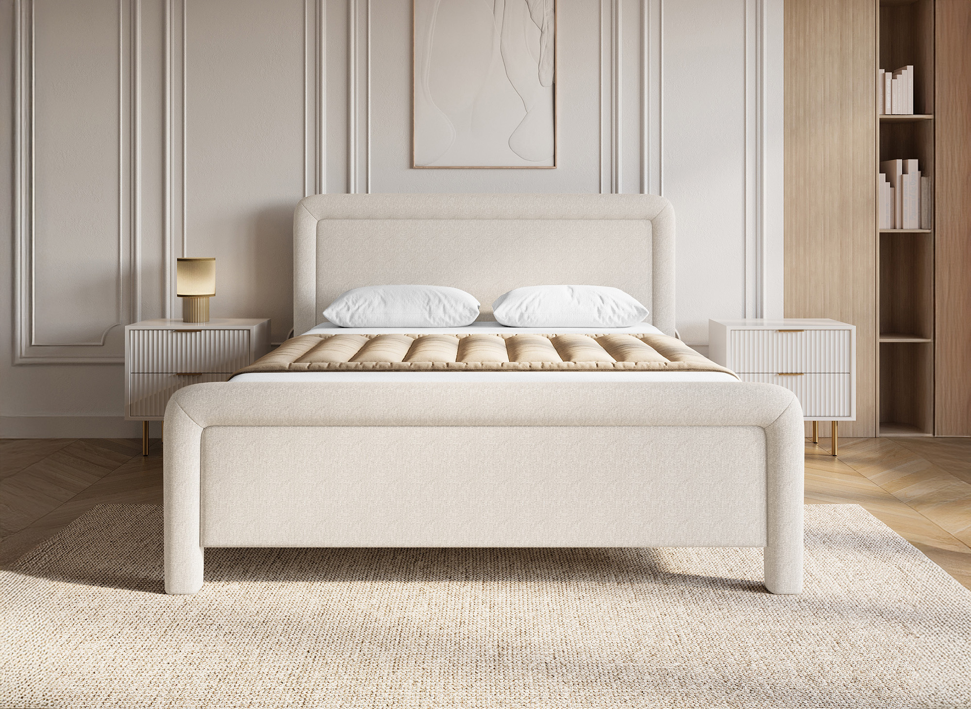 Lit double en tissu doux beige 140 x190 cm ANELA