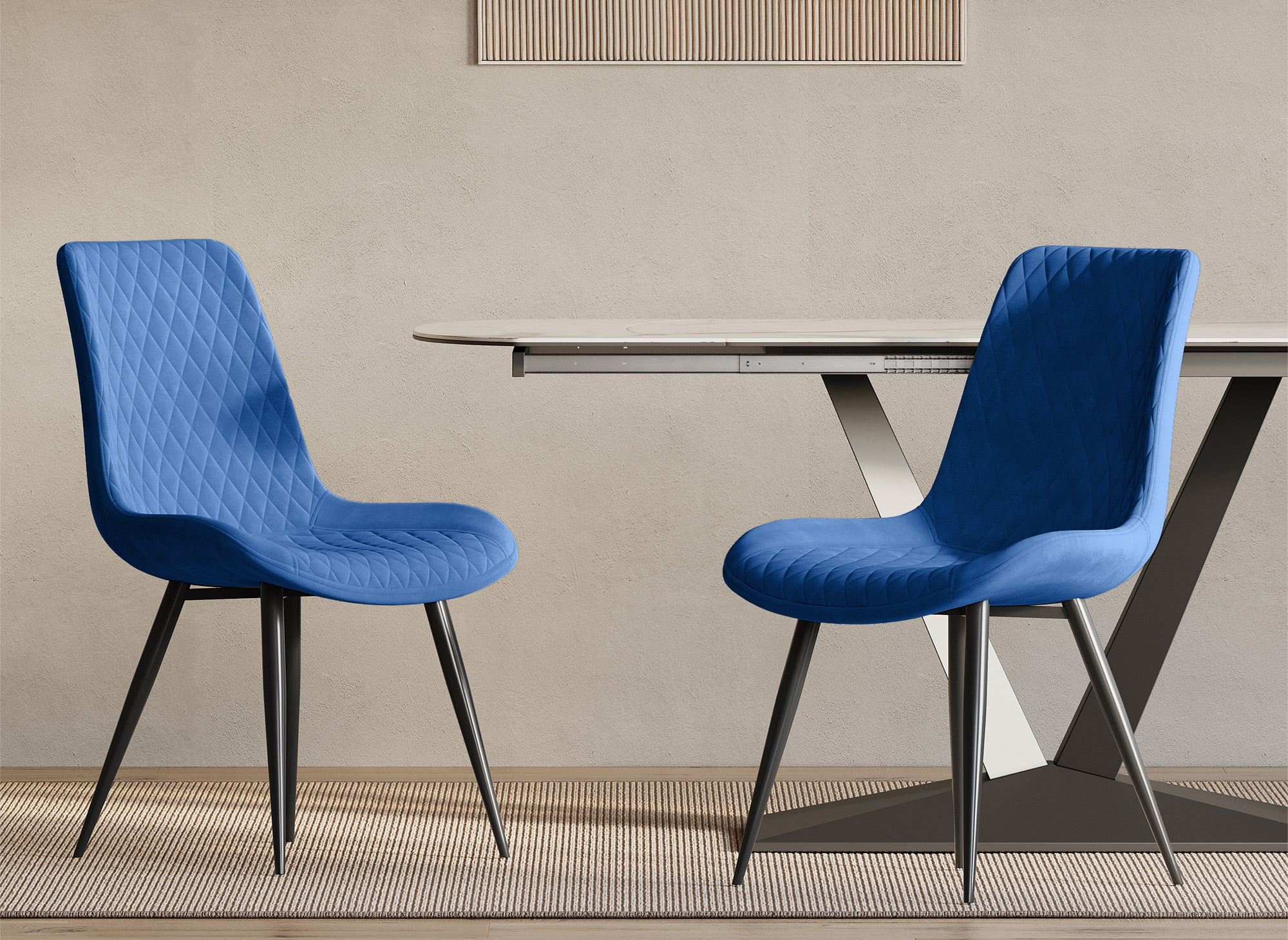 Lot de 2 chaises design en velours bleu YOLA