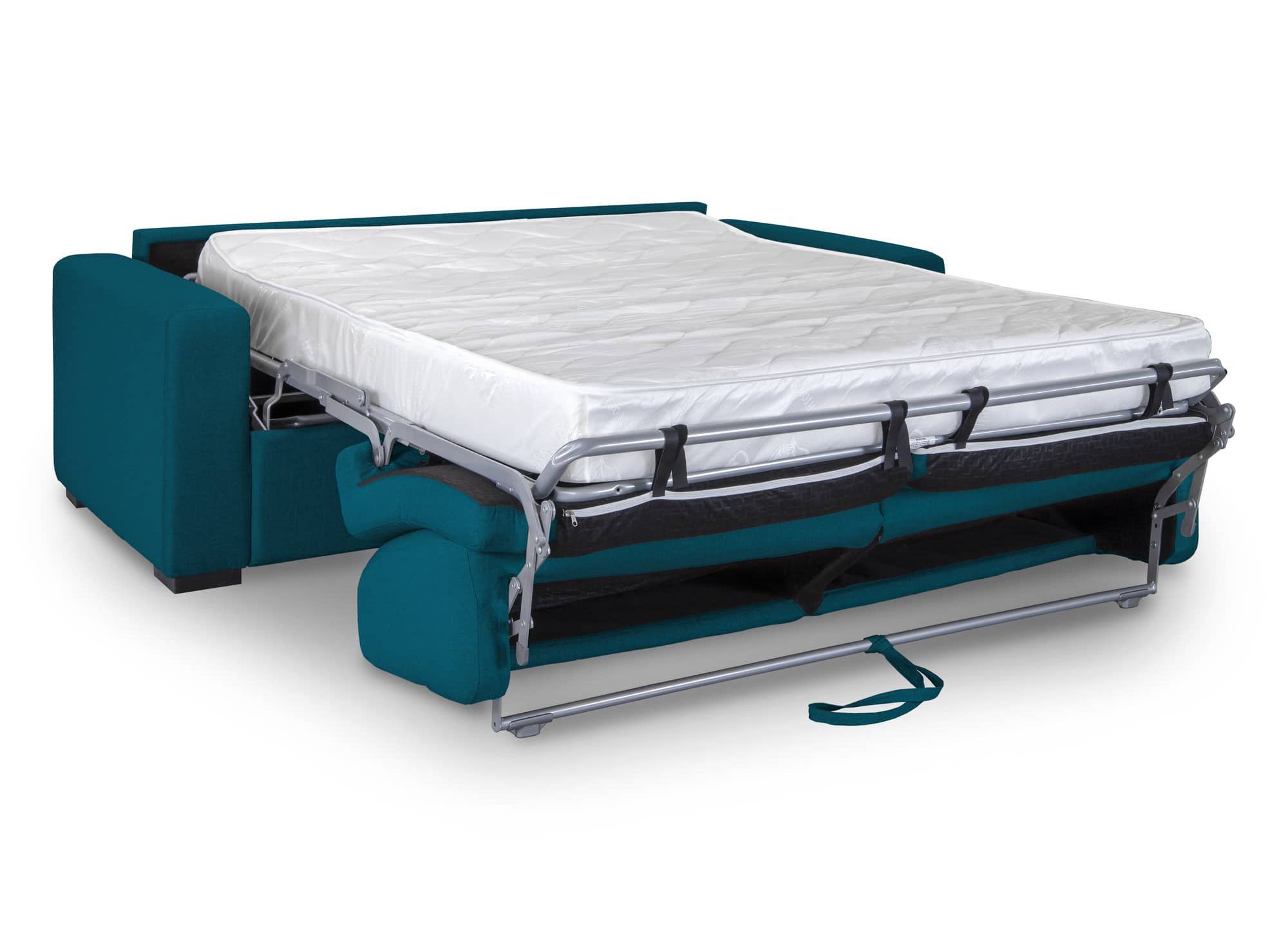 Canape Convertible 3 Places Louna Luxe En Tissu Bleu Petrole Ouverture ...