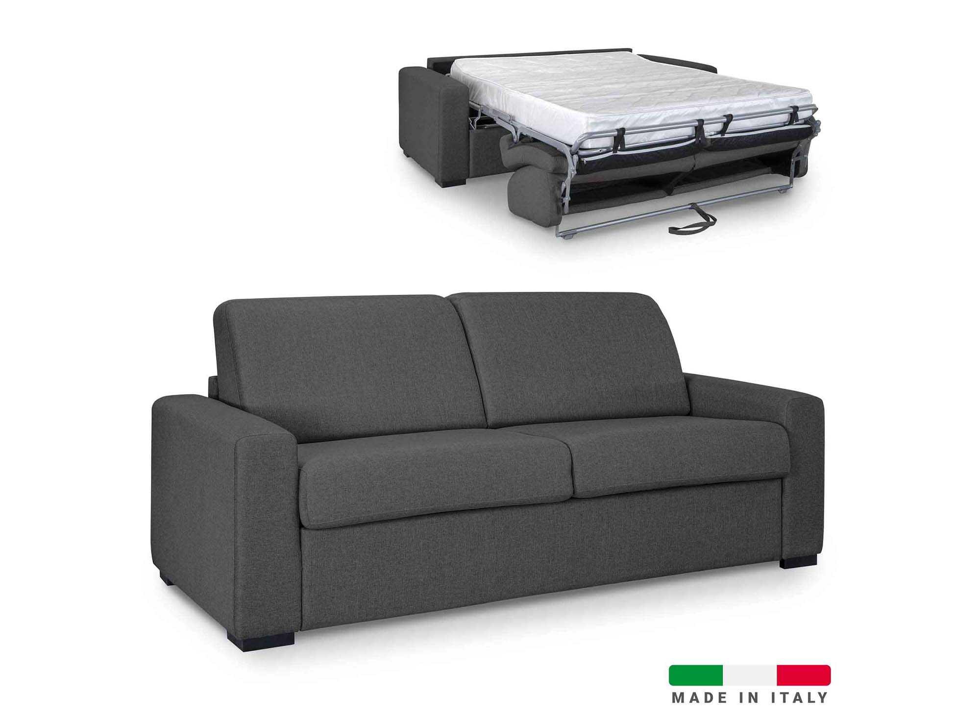 Canape Convertible 3 Places Louna Luxe En Tissu Gris Fonce Ouverture Express Matelas 18 Cm