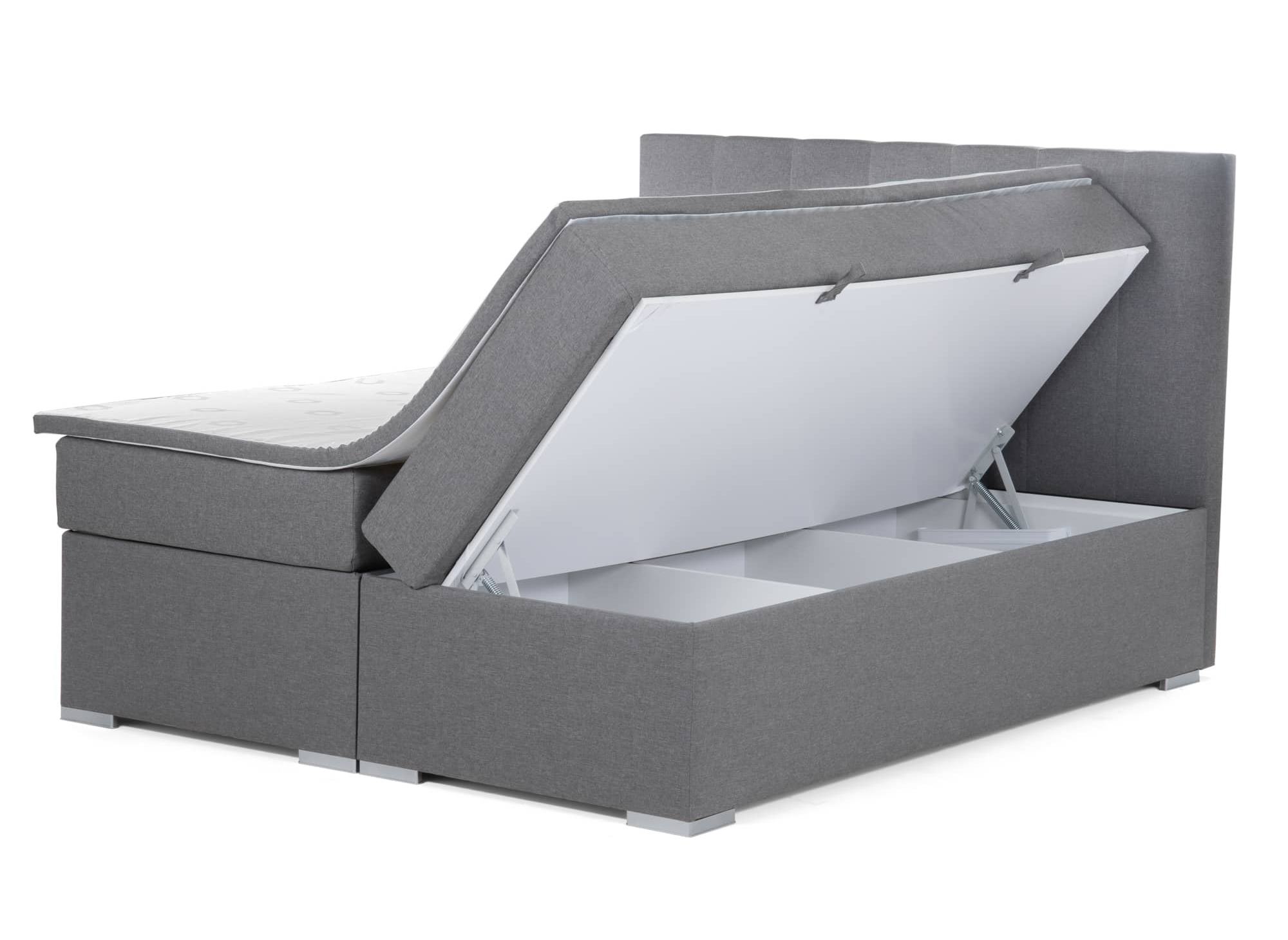 Lit boxspring 160x200 avec coffre de rangement en tissu gris AKADIA